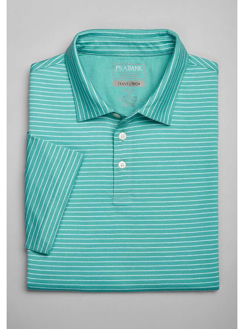 Travel Tech Slim Fit Stripe Polo (Various Sizes in Teal)