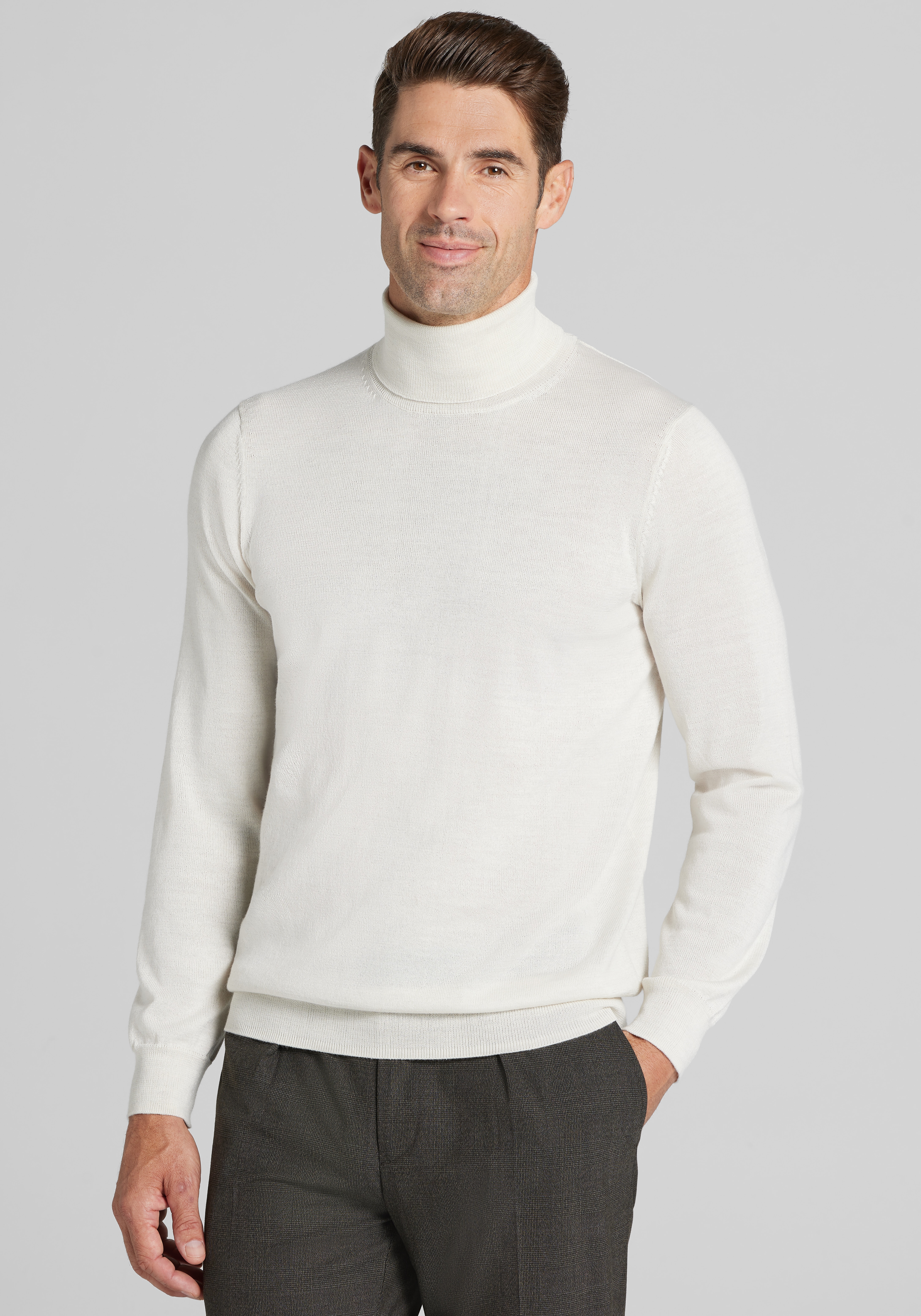 Men's Sweaters, Traveler® Collection Tailored Fit Merino Wool Turtleneck Sweater - Jos A Bank