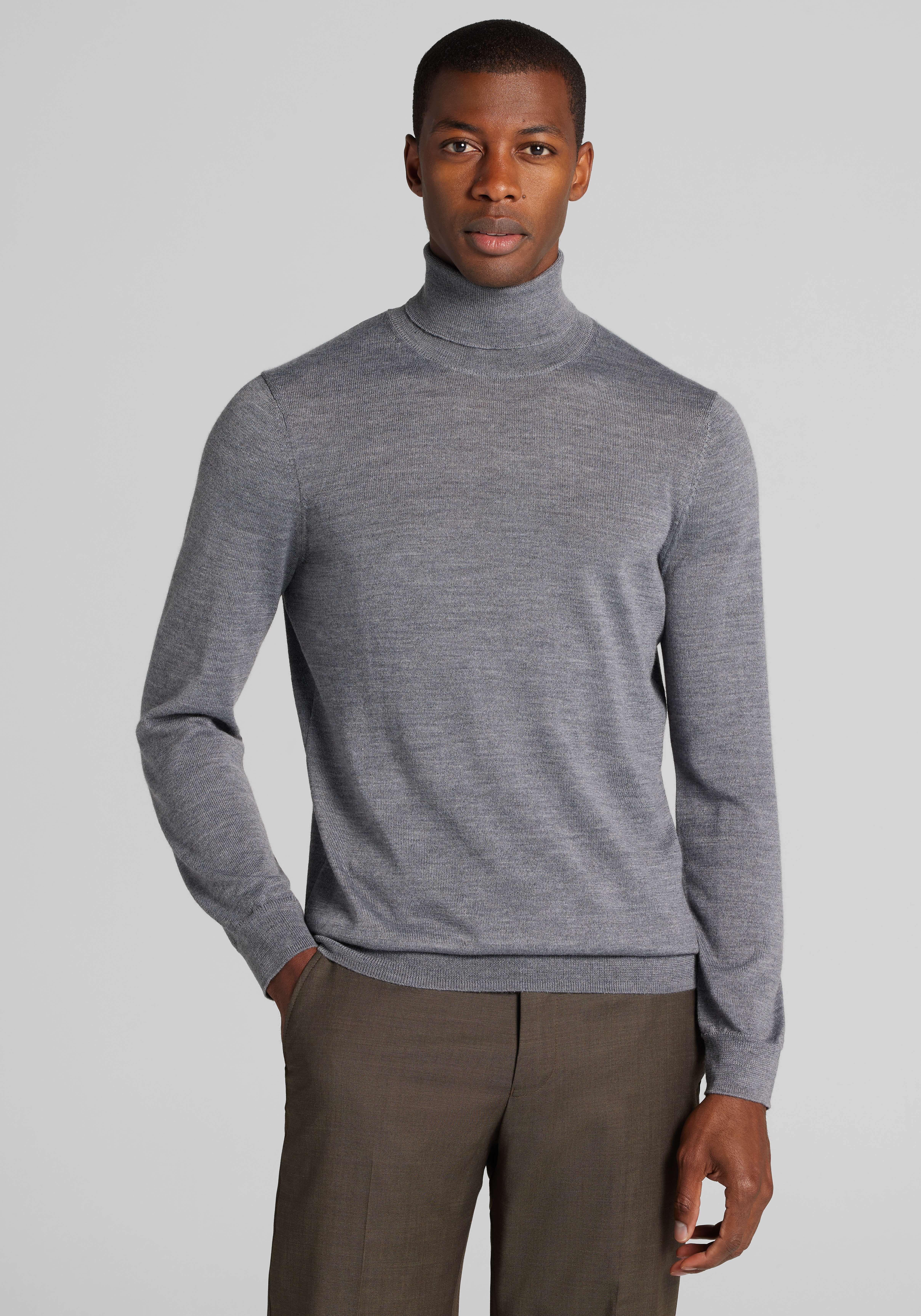 Men's Sweaters, Traveler® Collection Tailored Fit Merino Wool Turtleneck Sweater - Jos A Bank
