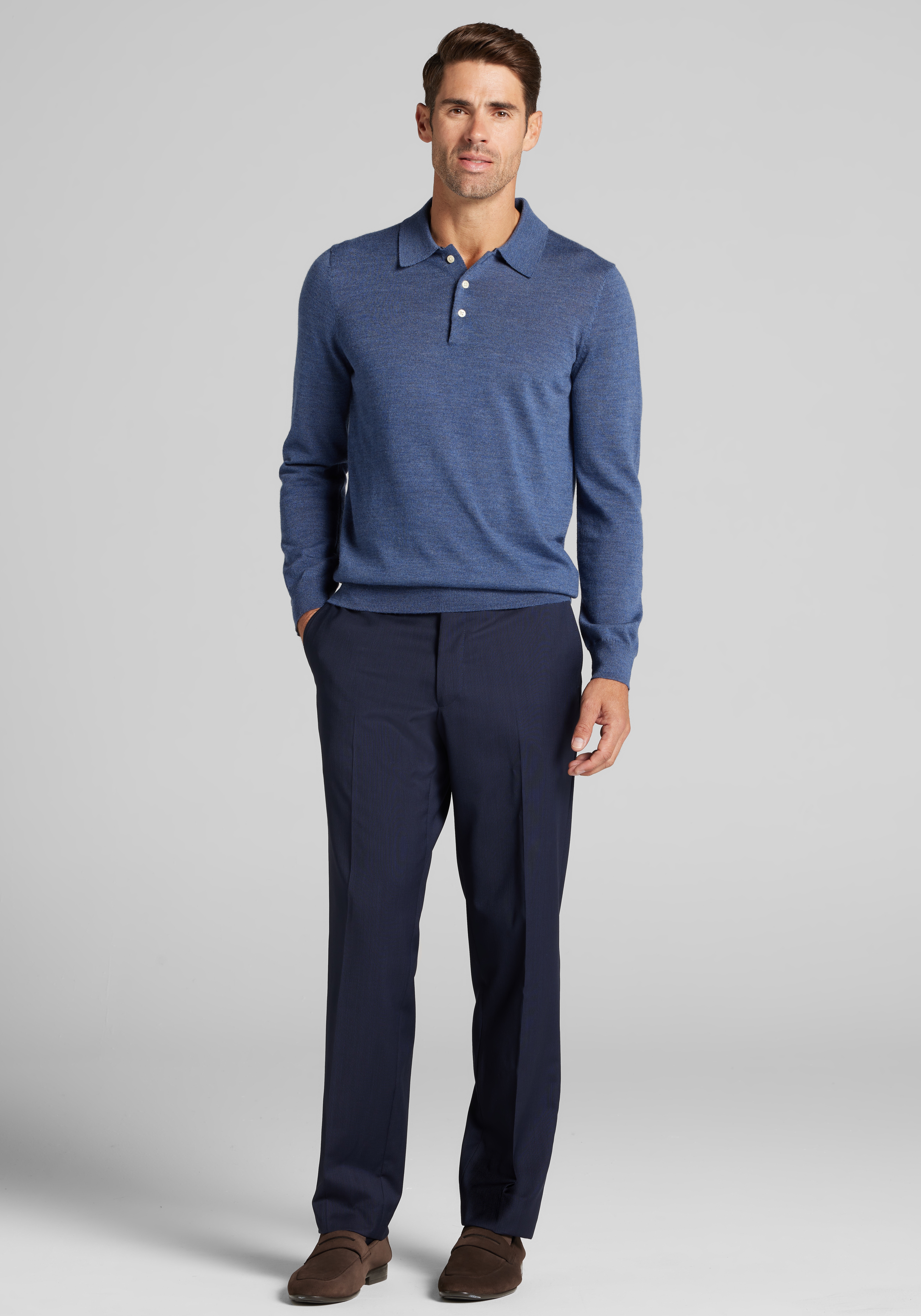 Traveler® Collection Tailored Fit Merino Wool Blend Long Sleeve Polo Sweater