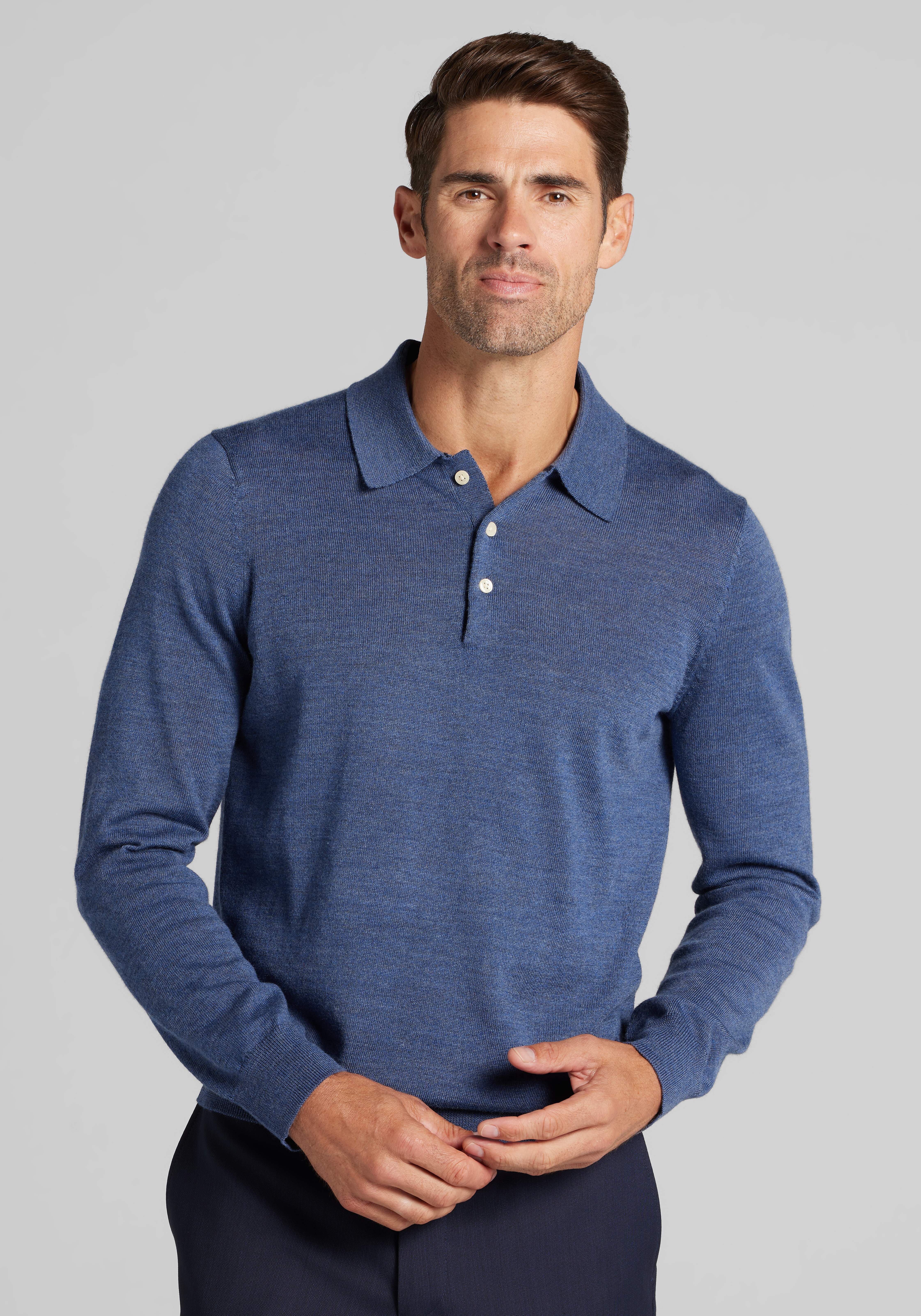 Traveler® Collection Tailored Fit Merino Wool Blend Long Sleeve Polo Sweater