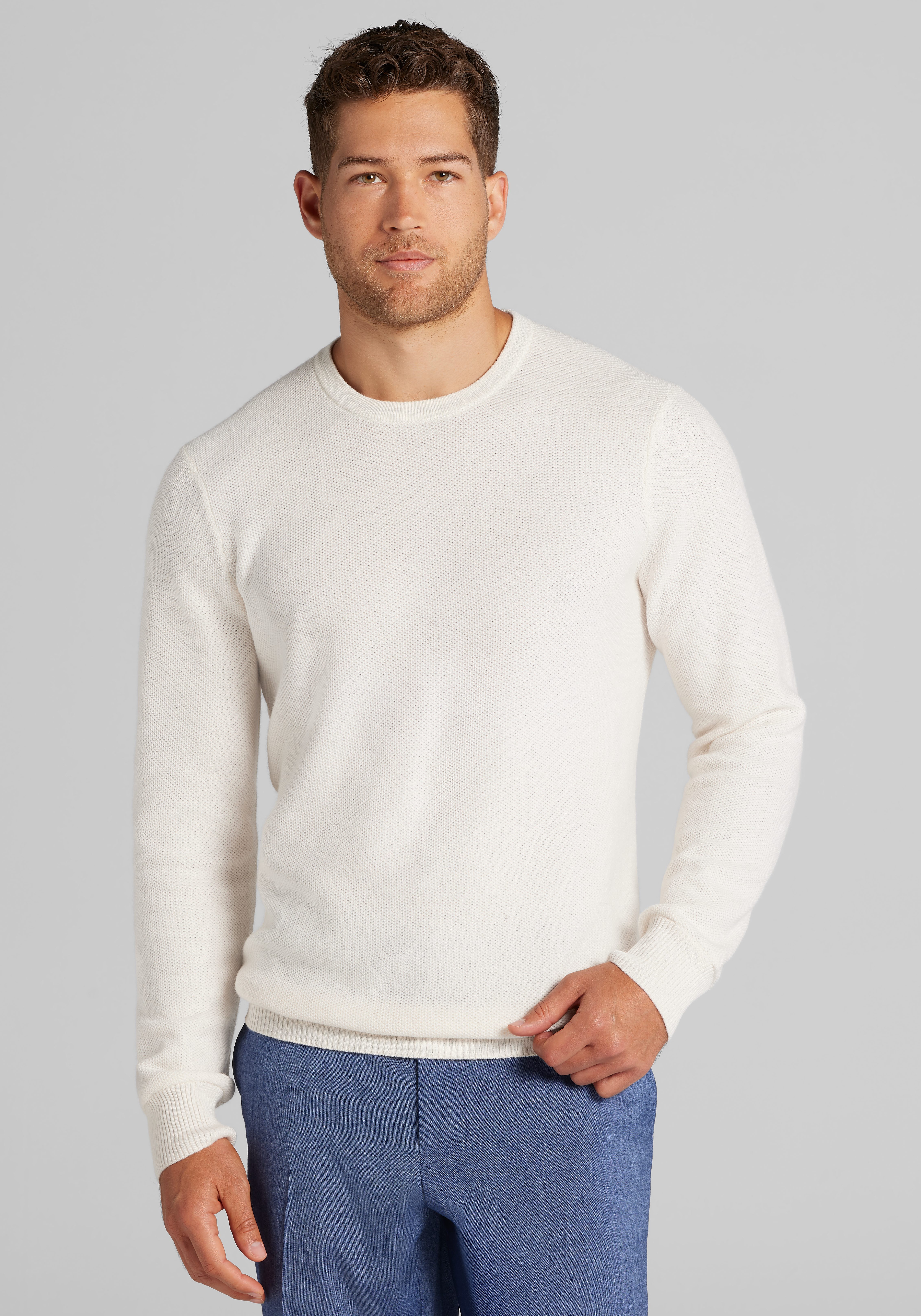 Men's Sweaters, Jos. A. Bank Tailored Fit Honeycomb Crew Neck Sweater - Jos A Bank