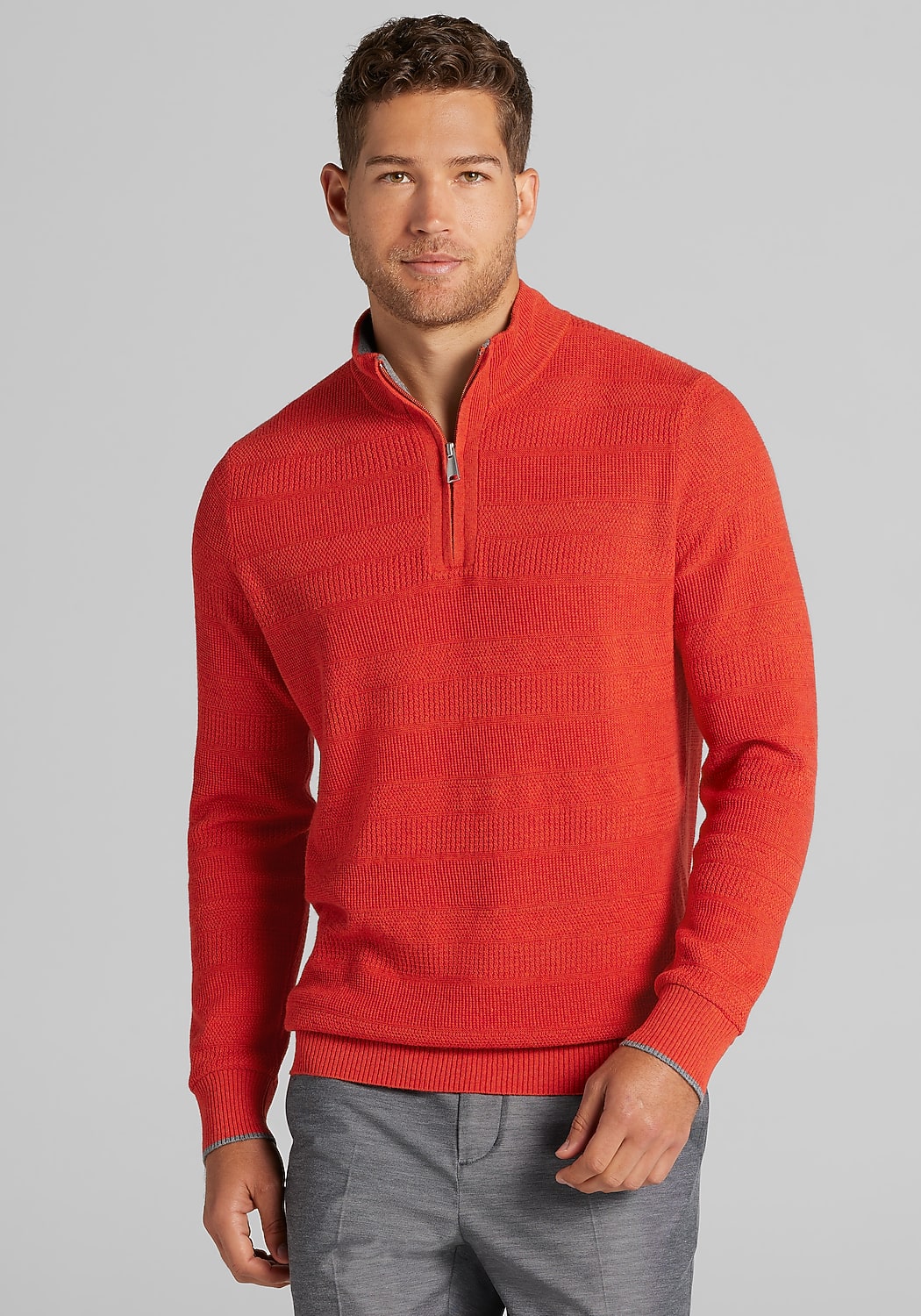Jos. A. Bank Tailored Fit Textured Stripe 1/4 Zip Sweater - Big & Tall