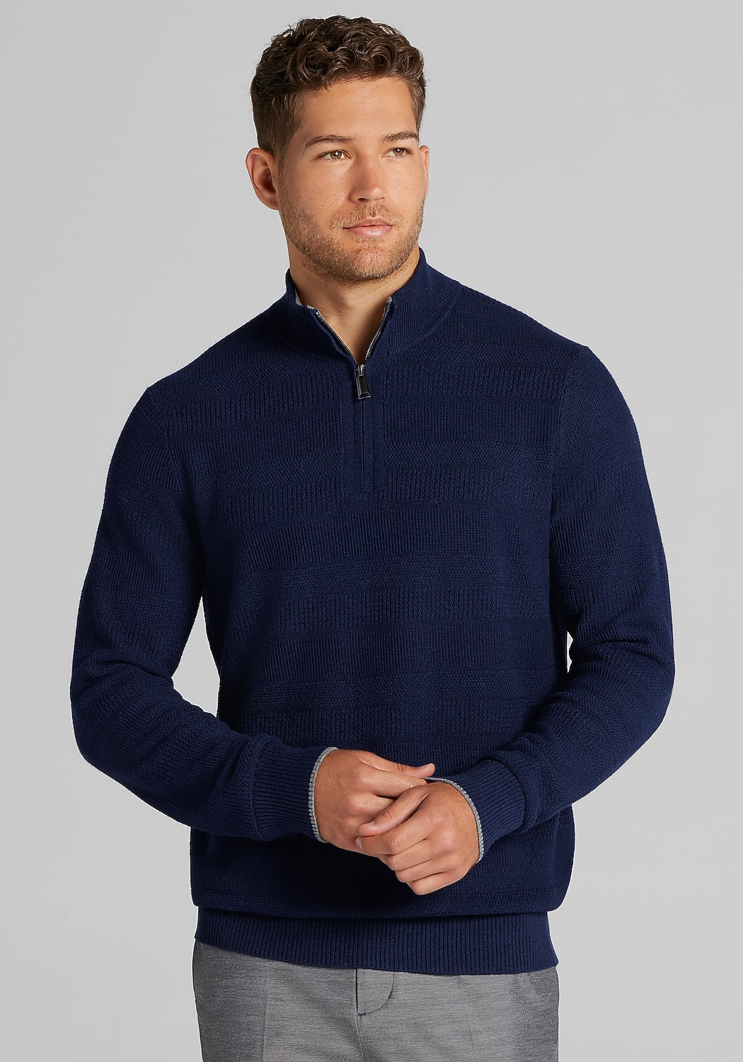 Jos. A. Bank Tailored Fit Textured Stripe 1/4 Zip Sweater