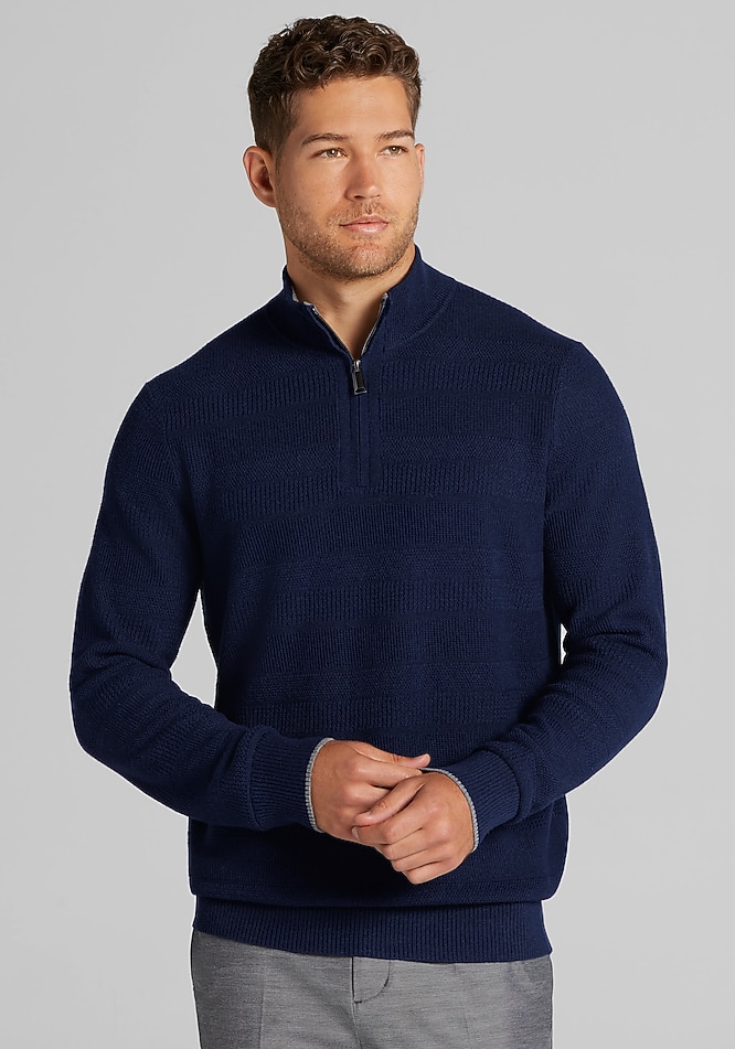 Jos. A. Bank Tailored Fit Textured Stripe 1/4 Zip Sweater - Jos. A