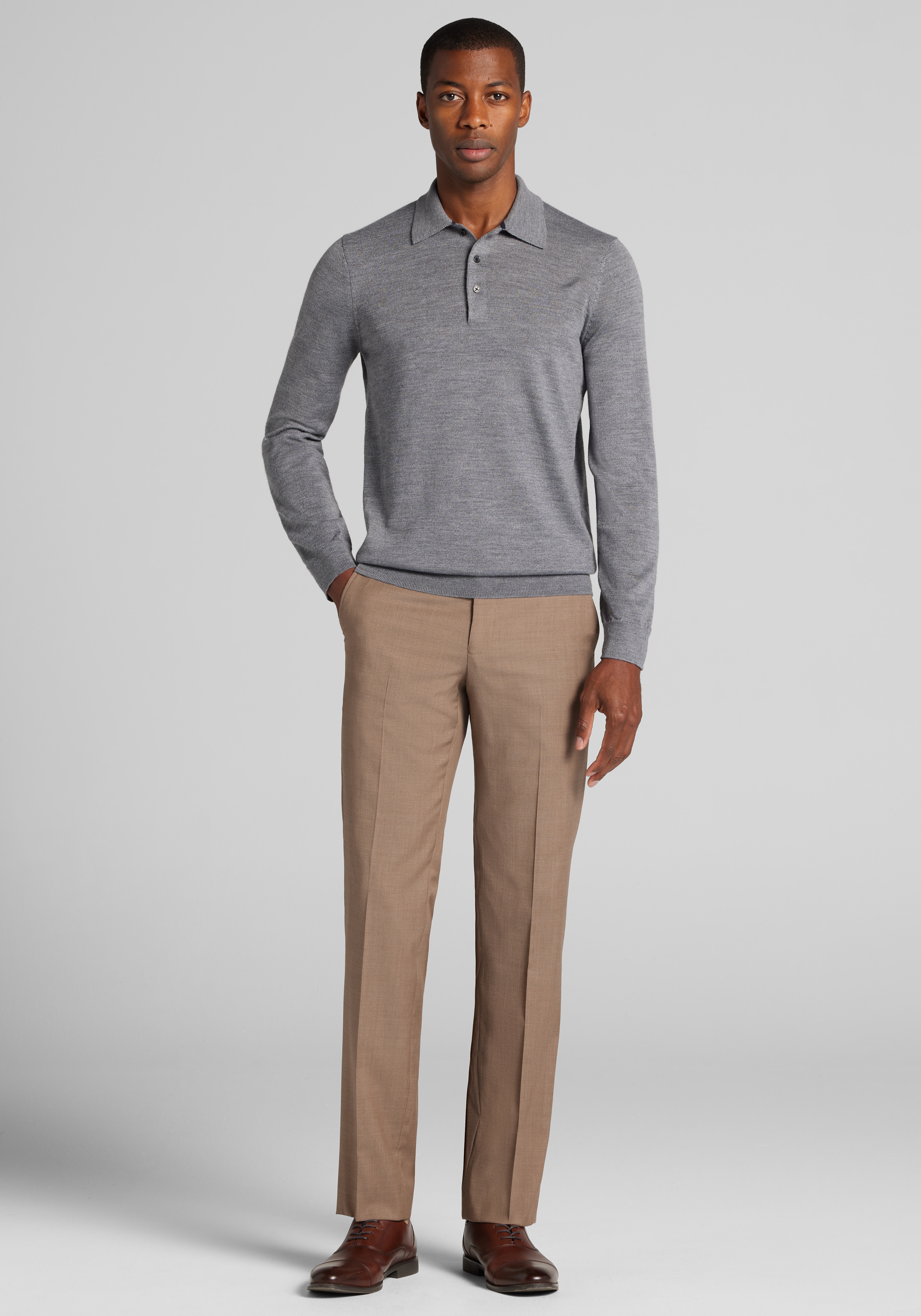Traveler® Collection Tailored Fit Merino Wool Long-Sleeve Polo Sweater