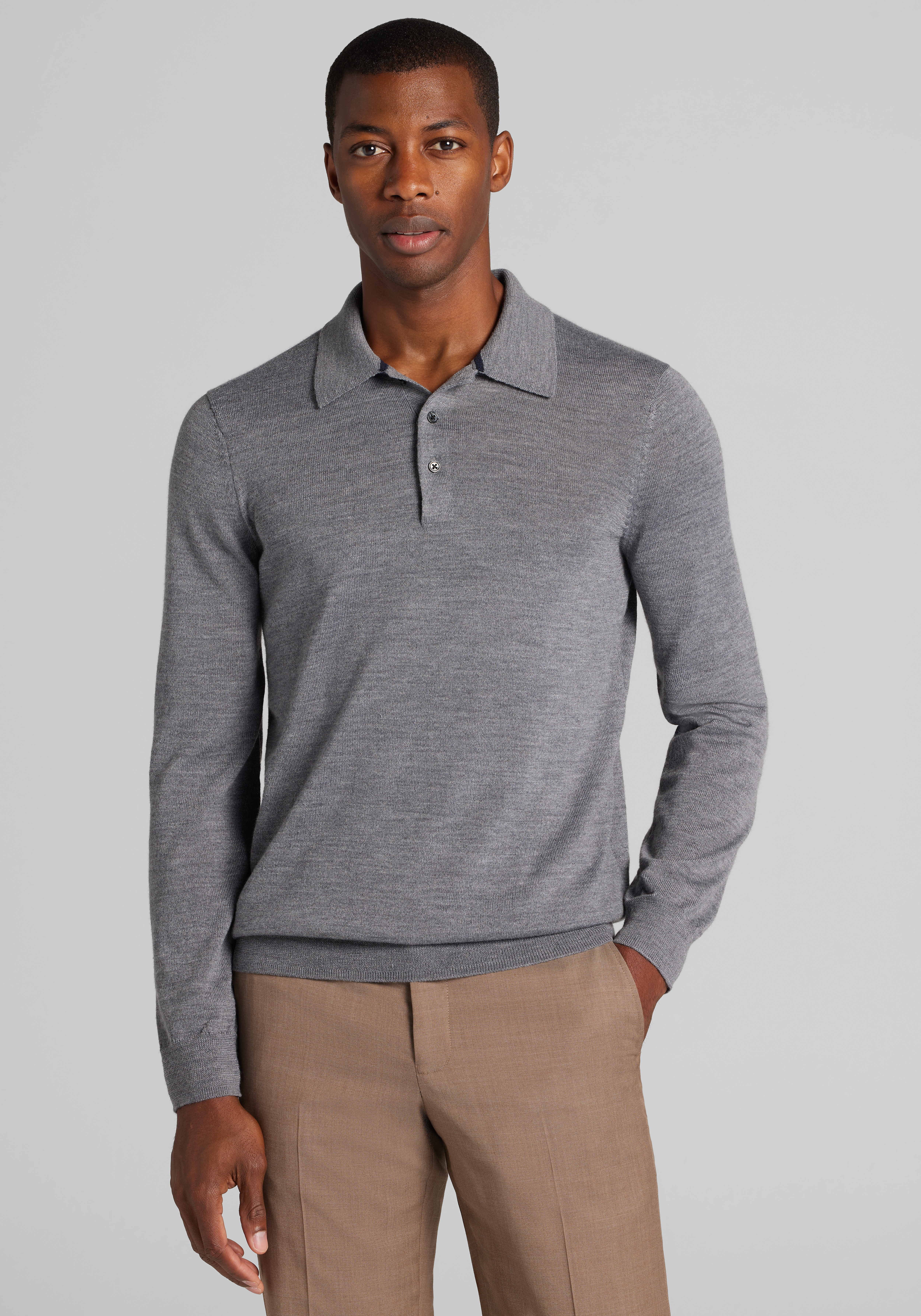Traveler® Collection Tailored Fit Merino Wool Long-Sleeve Polo Sweater