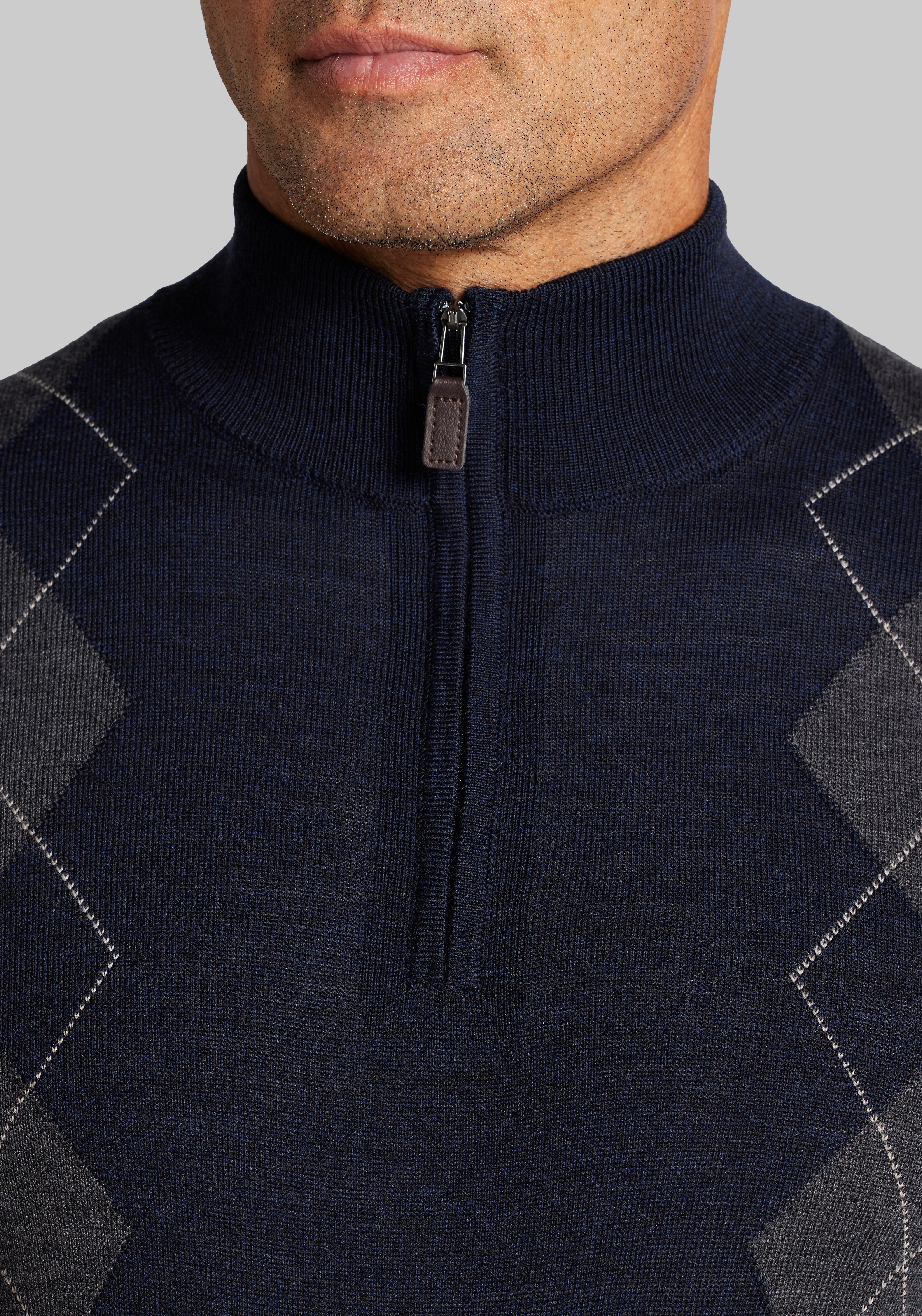Traveler® Collection Tailored Fit Argyle 1/4 Zip Merino Wool Sweater