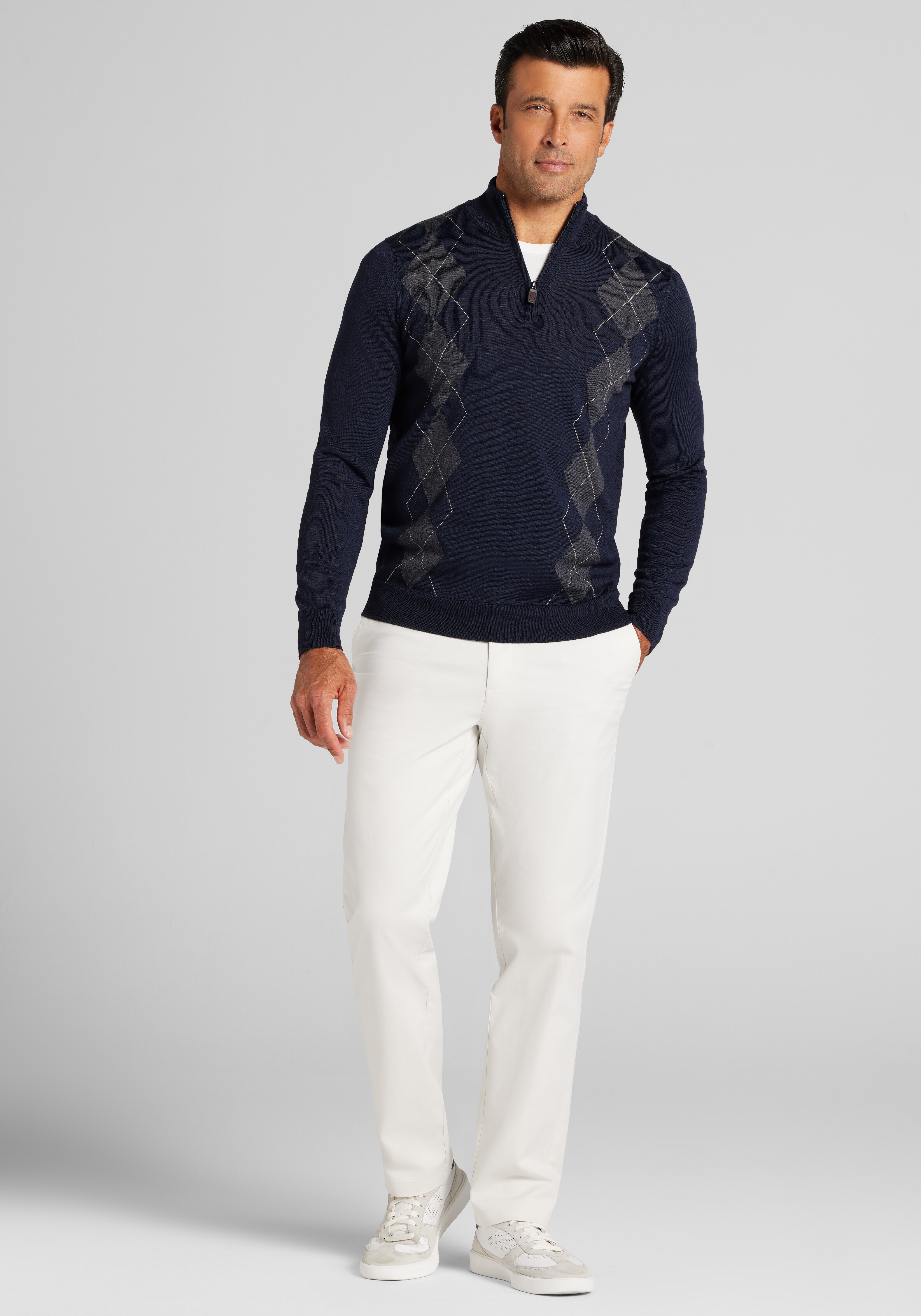 Traveler® Collection Tailored Fit Argyle 1/4 Zip Merino Wool Sweater