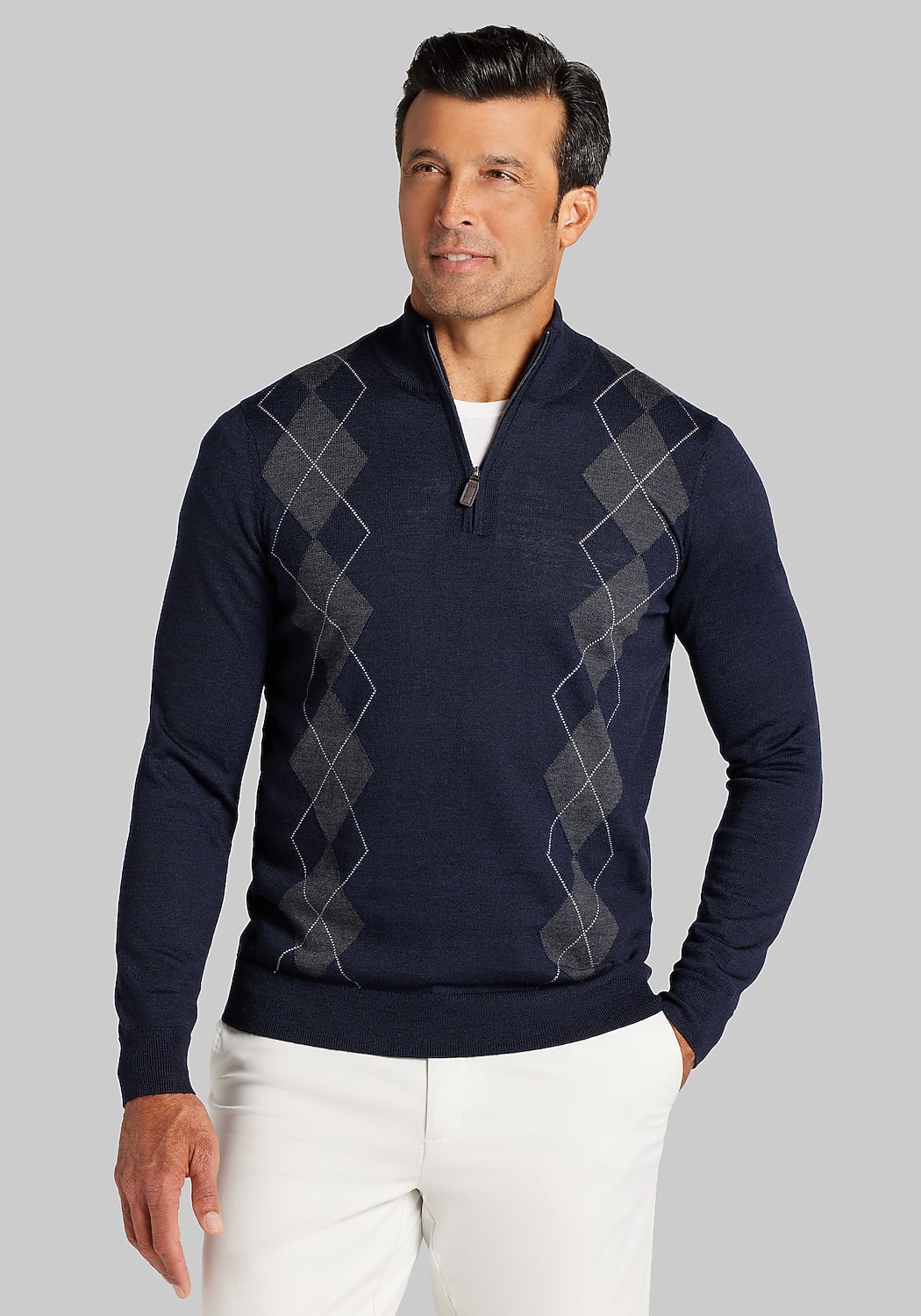 Traveler&reg; Collection Tailored Fit Argyle 1/4 Zip Merino Wool Sweater