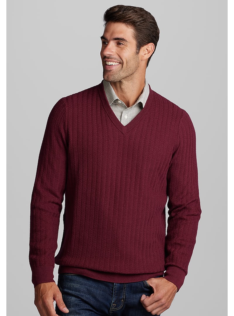 Reserve Collection Tailored Fit Cable Knit V-Neck Sweater - Big & Tall ...