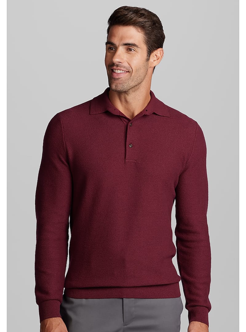 Men's Reserve Collection Tailored Fit Textured Long Sleeve Polo Sweater