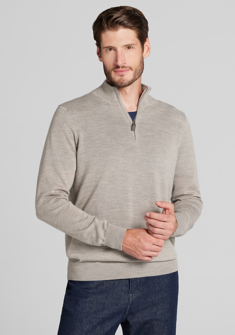 Men's Big & Tall Traveler Collection Tailored Fit Merino Wool Blend 1/4-Zip Sweater at Jos. A. Bank, Taupe, Size 2 X Tall