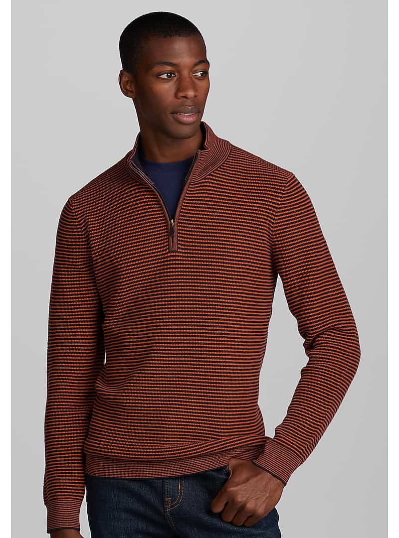 Jos. A. Bank Men's 1905 Collection Tailored Fit Stripe Quarter Zip Sweater (various size in Orange)