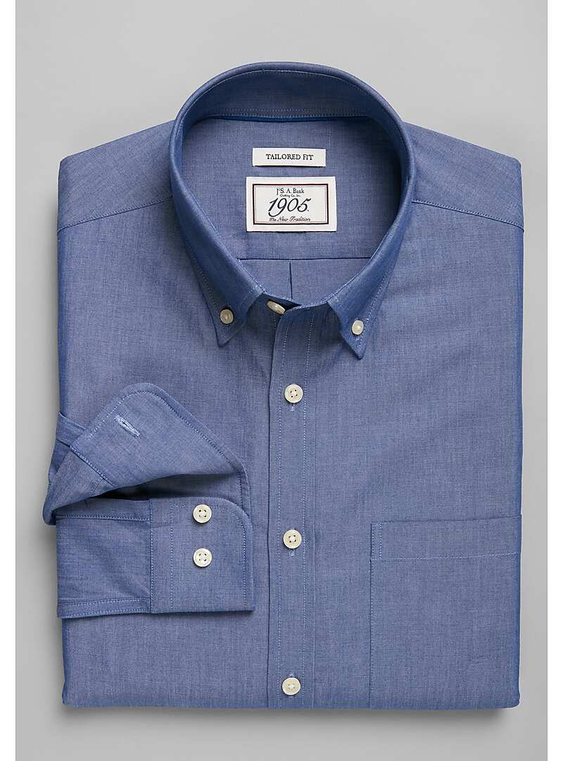 1905 Collection Tailored Fit Button-Down Collar Chambray Sportshirt ...