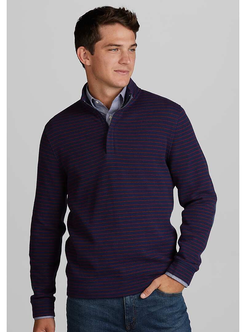 Jos. A. Bank Men's 1905 Collection Tailored Fit Stripe 1/4 Zip Mock Neck Sweater