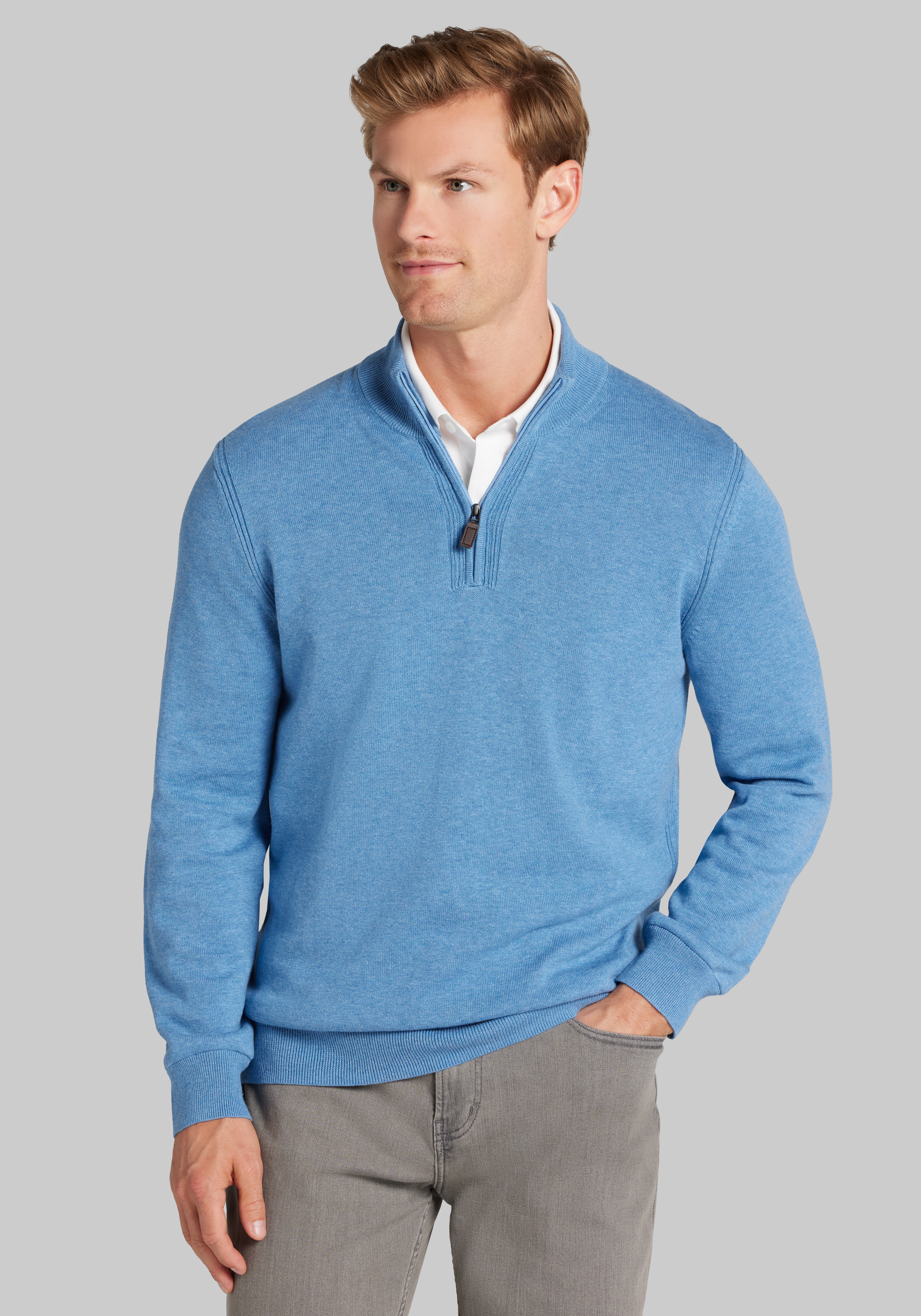 Jos. A. Bank Tailored Fit Pima Cotton 1/4 Zip Sweater - Jos. A