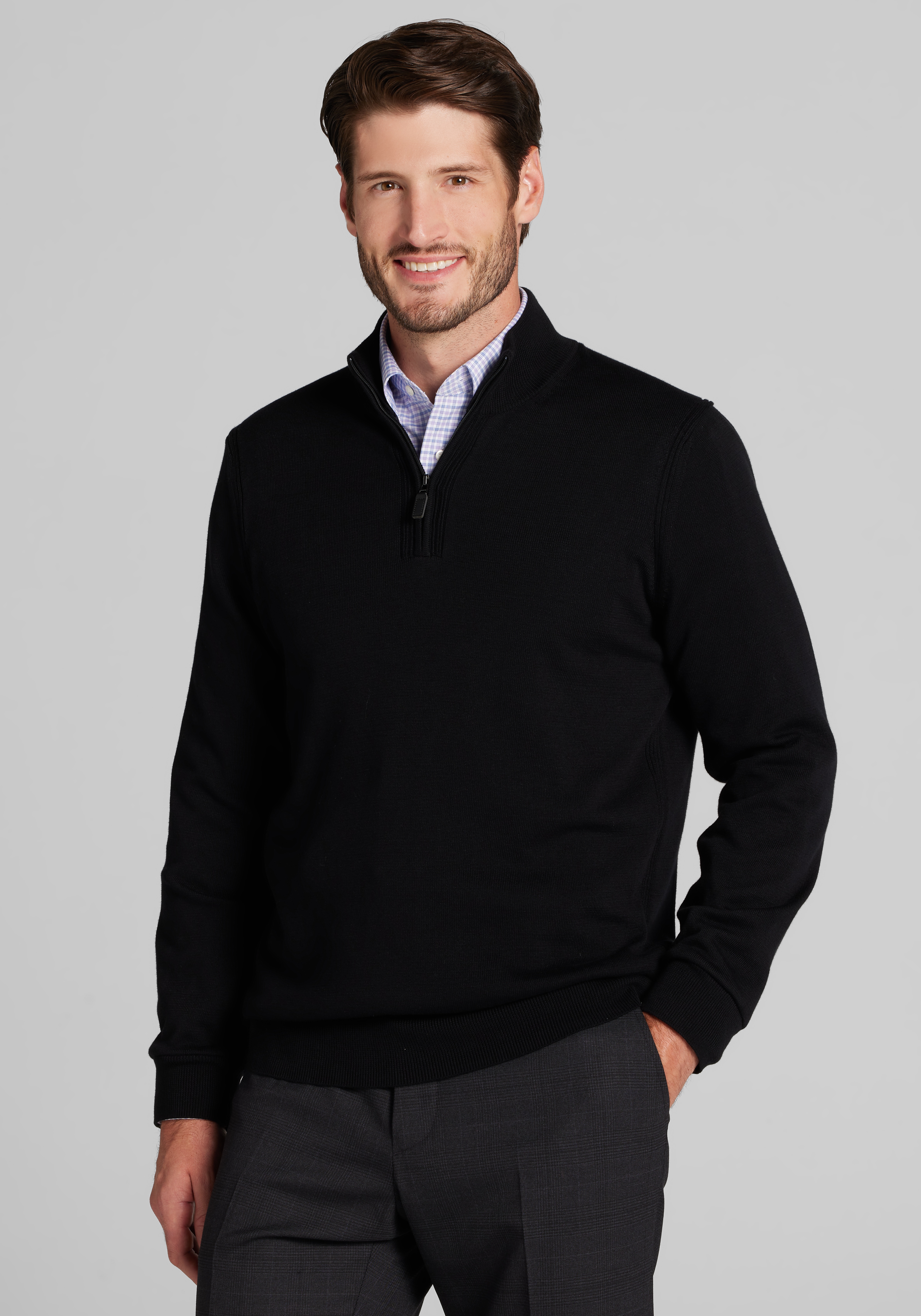 Men's Sweaters, Jos. A. Bank Tailored Fit Pima Cotton Quarter Zip Sweater - Jos A Bank