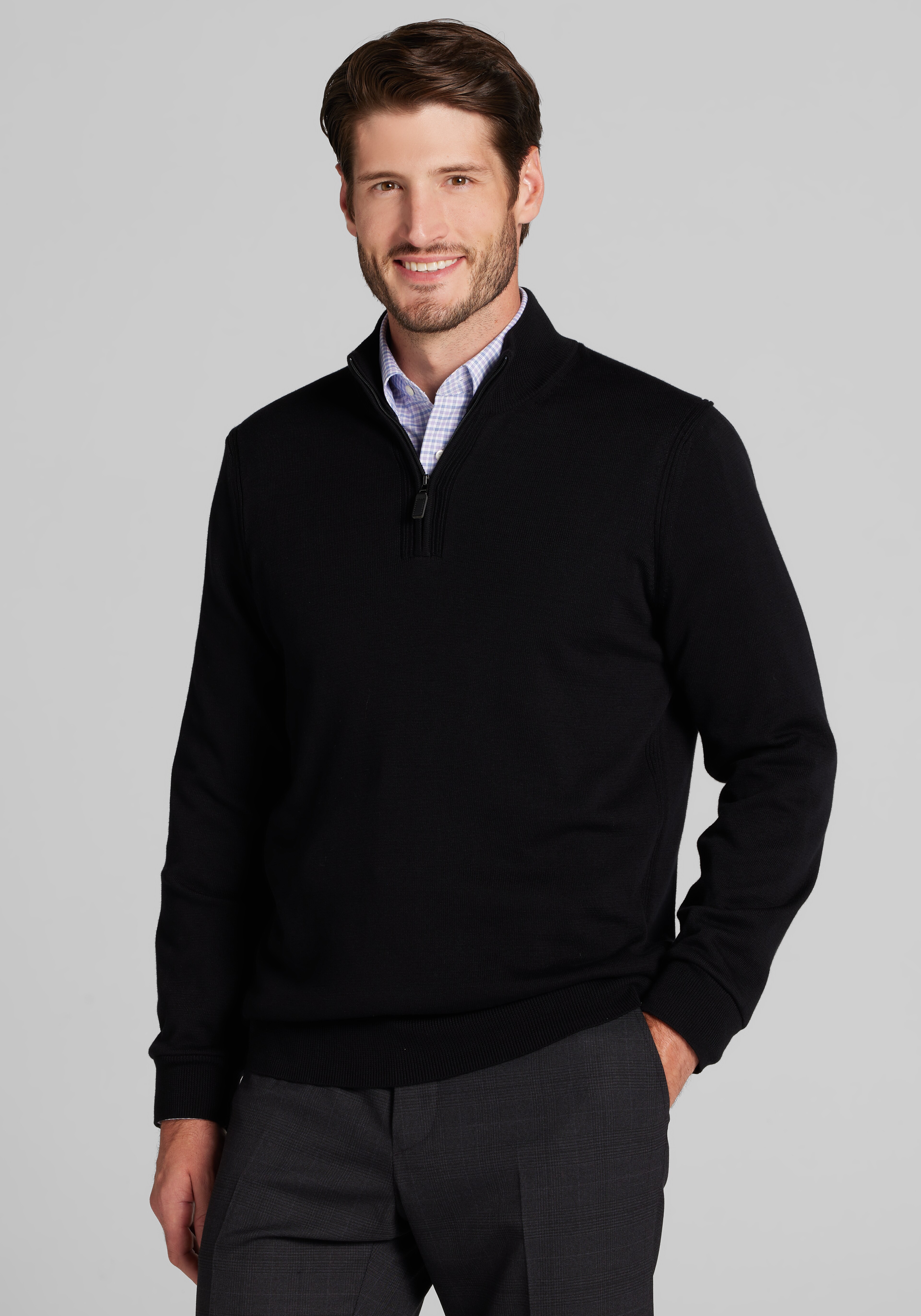 Jos. A. Bank Tailored Fit Pima Cotton Quarter Zip Sweater