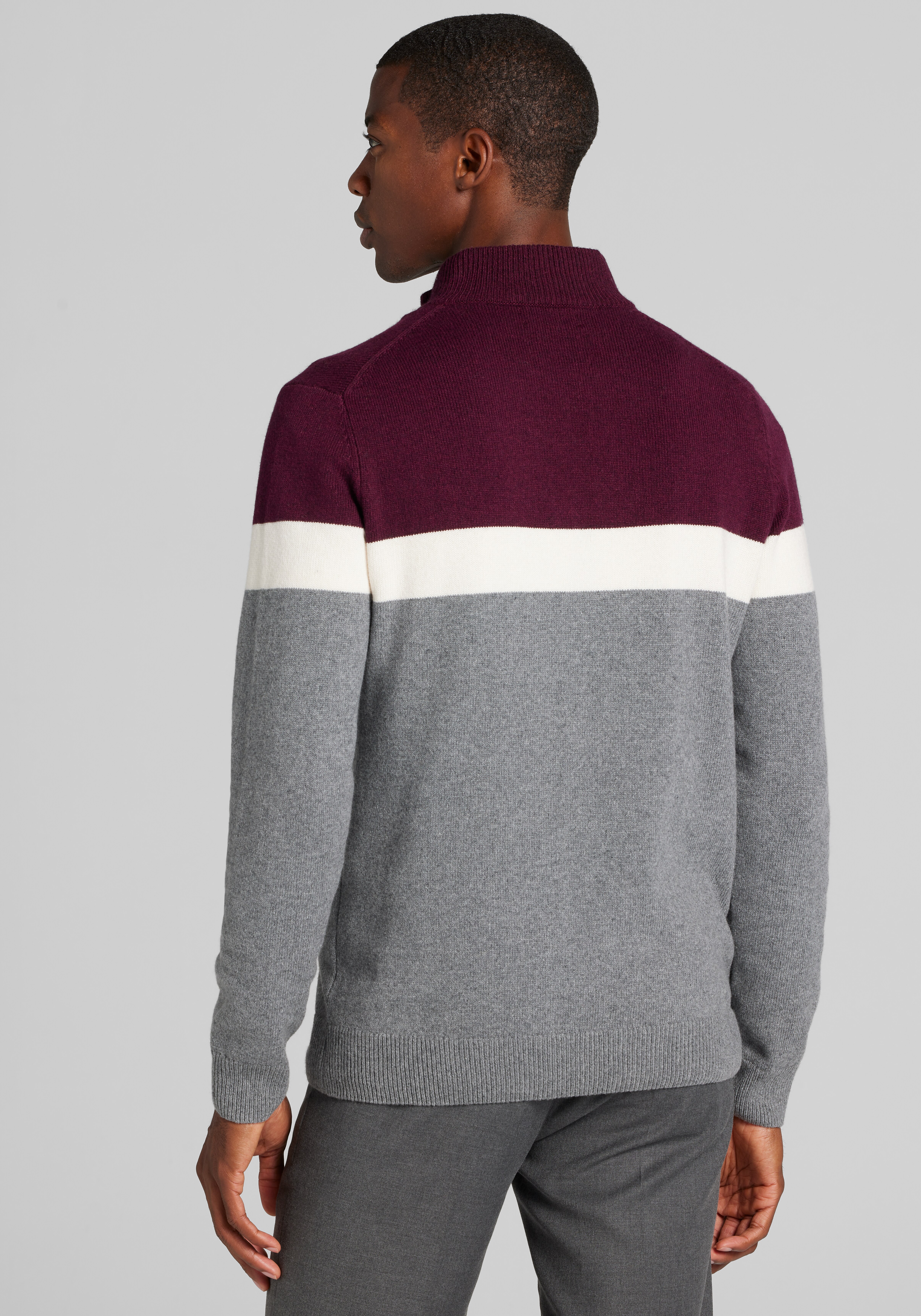 Jos. A. Bank Tailored Fit 1/4 Zip Chest Stripe Sweater - Big & Tall CLEARANCE