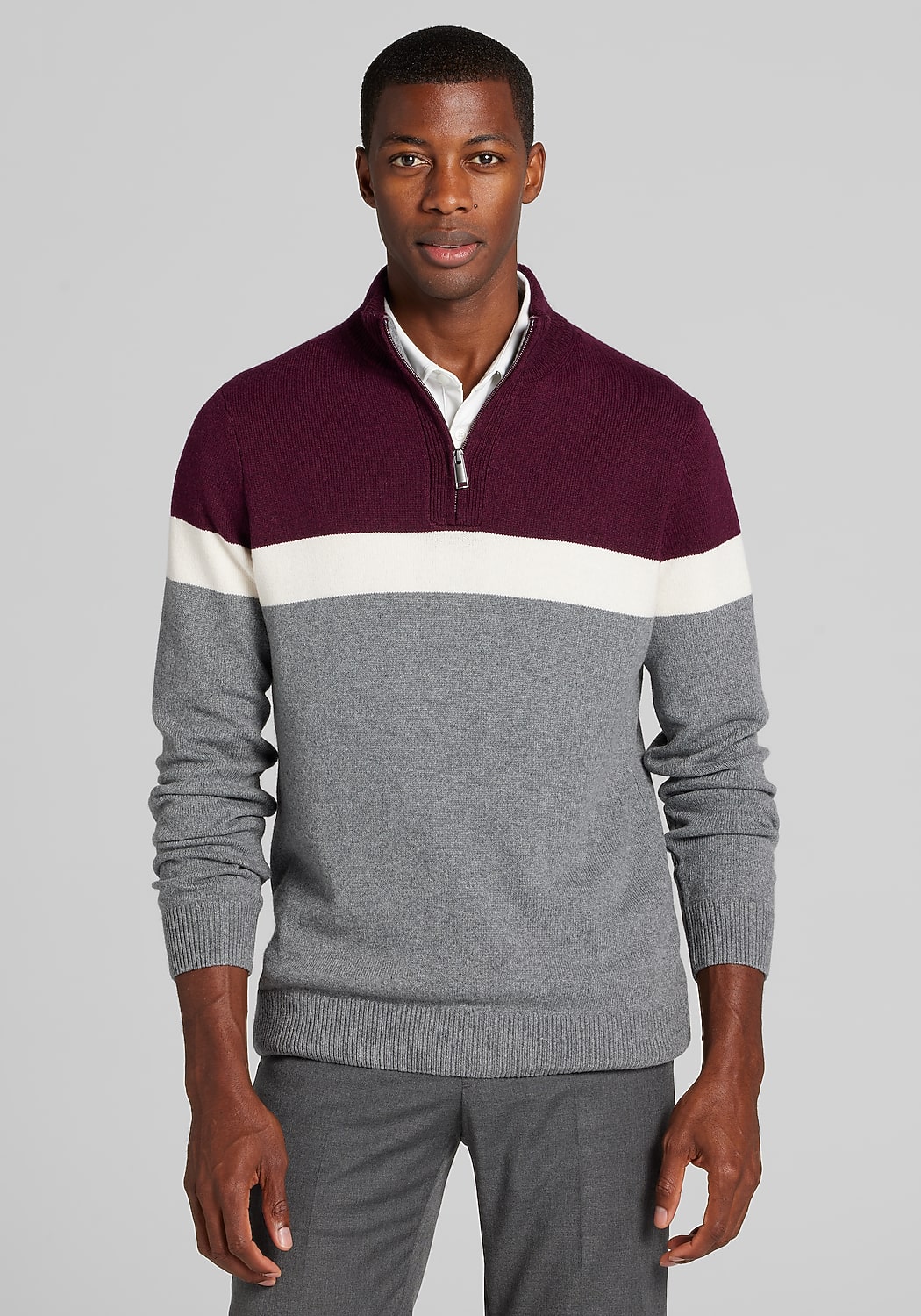Jos. A. Bank Tailored Fit 1/4 Zip Chest Stripe Sweater - Big & Tall