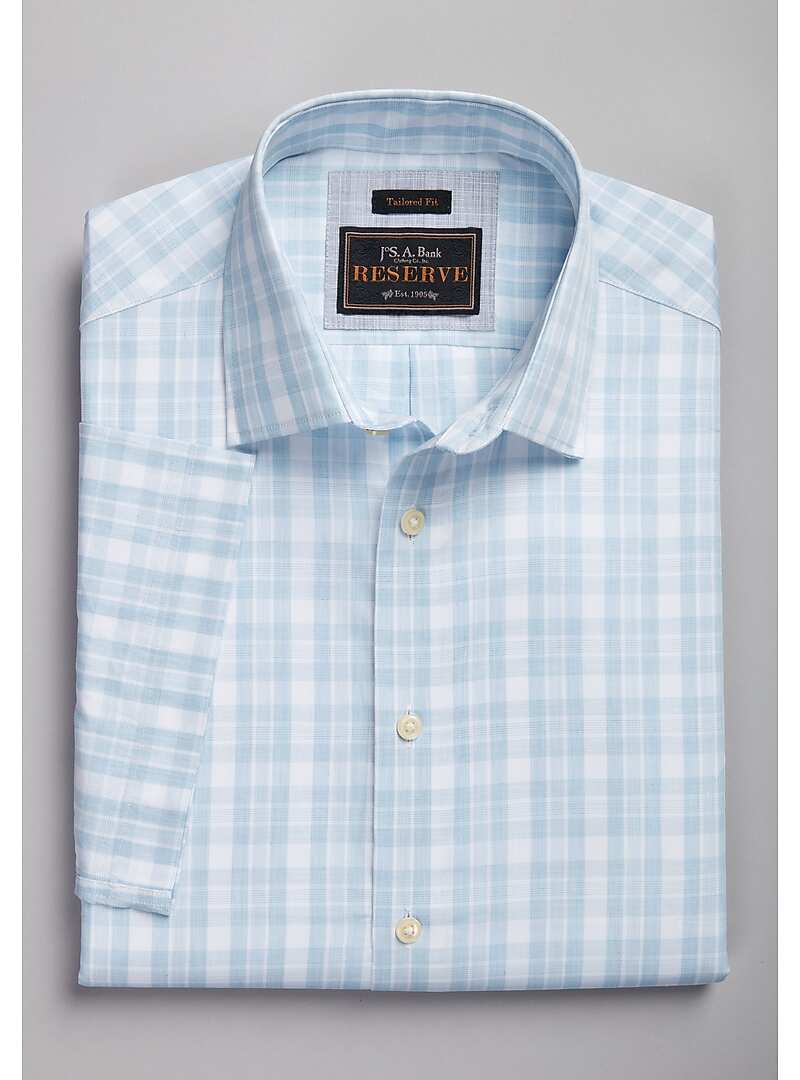 Jos. A. Bank Tailored Fit Spread Collar Plaid Short Sleeve Sportshirt Big & Tall CLEARANCE