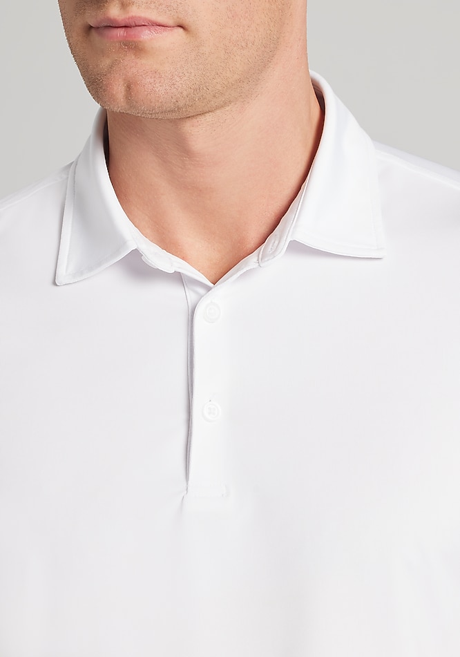 mens dress polo shirts short sleeve Faherty Brand Men's Movement Pique Polo in Pure White, Size L, Breathable