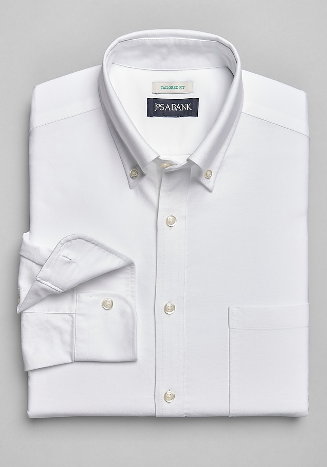 Men's Jos. A. Bank Tailored Fit Button-Down Collar Casual Shirt Clearance at Jos. A. Bank, Cream/White, Size X Large