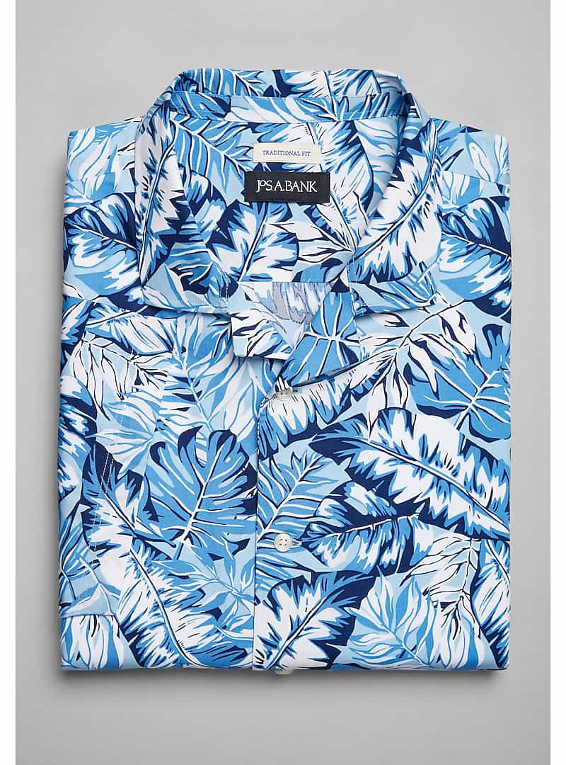 Jos. A. Bank Traditional Fit Leafy Print Short Sleeve Camp Shirt ...