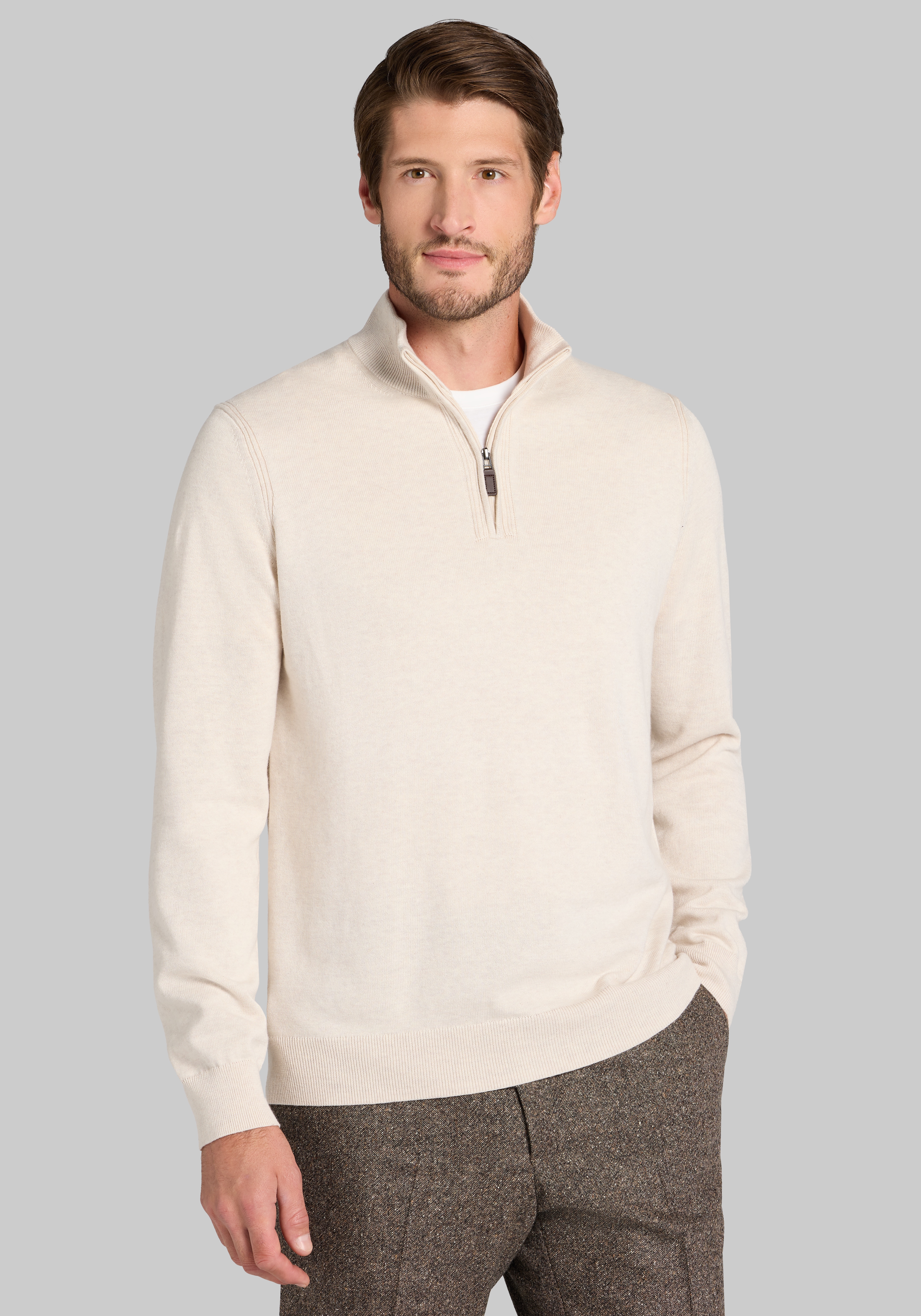 Men's Sweaters, Jos. A. Bank Tailored Fit Pima Cotton Quarter-Zip Sweater - Jos A Bank
