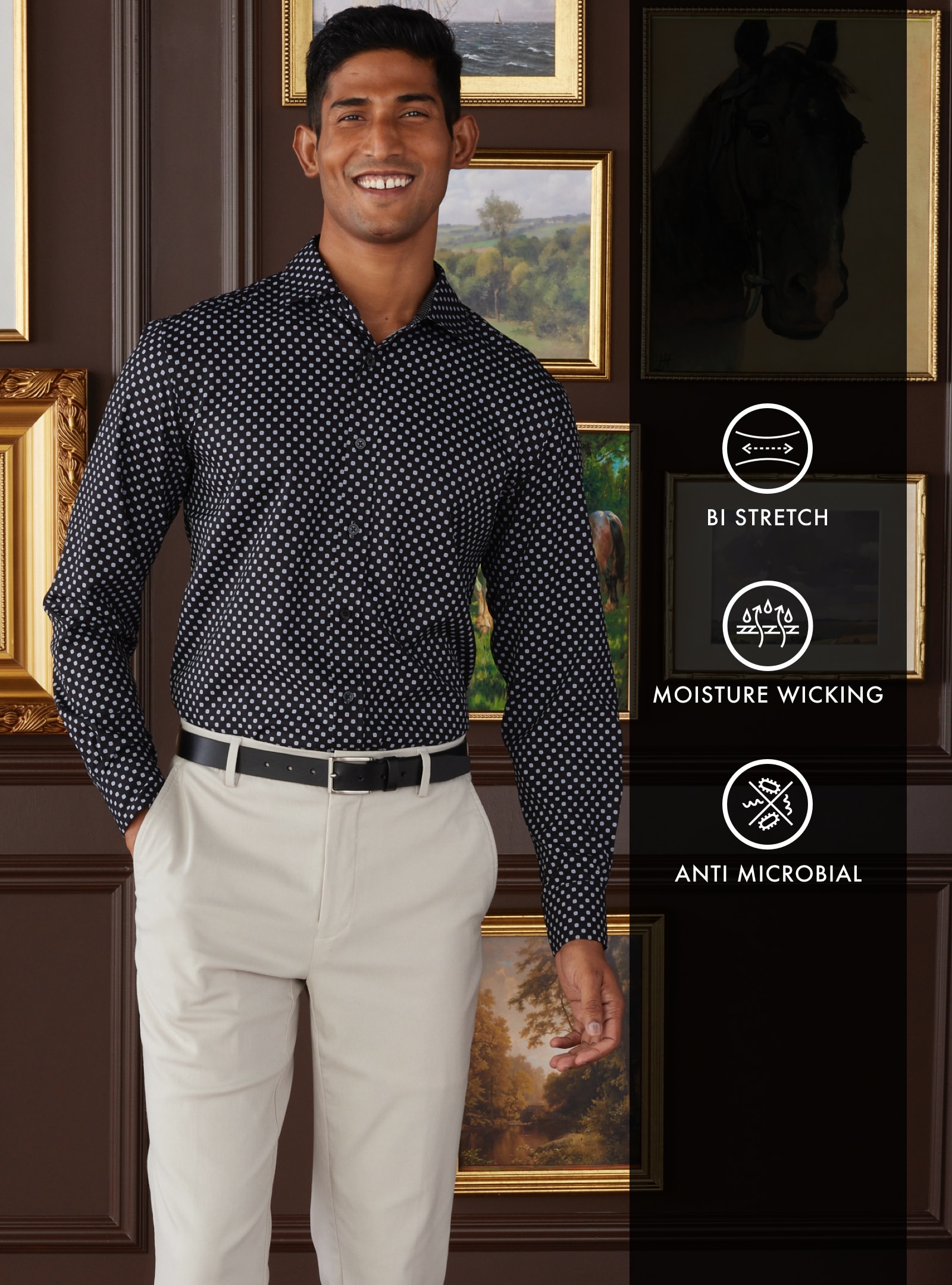 Traveler® Collection Tailored Fit Four-Way Stretch Button-Down Collar Dot Print Sportshirt CLEARANCE
