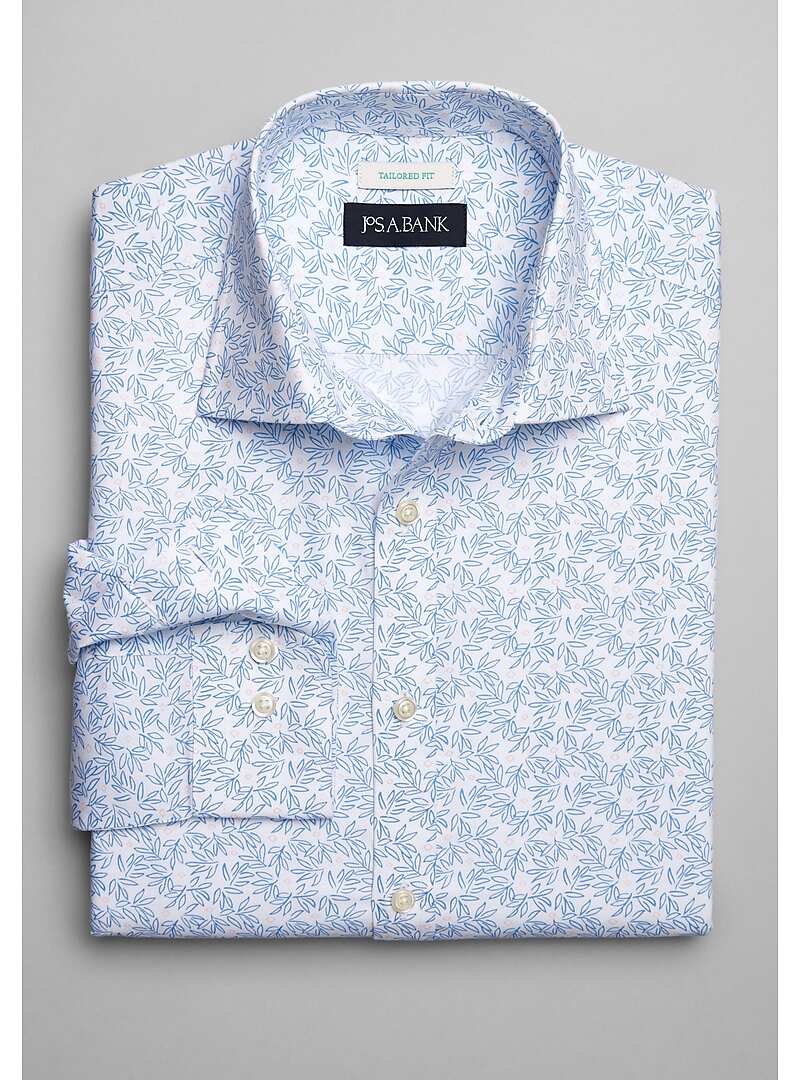 Jos. A. Bank Tailored Fit Spread Collar Leaf Pattern Sportshirt