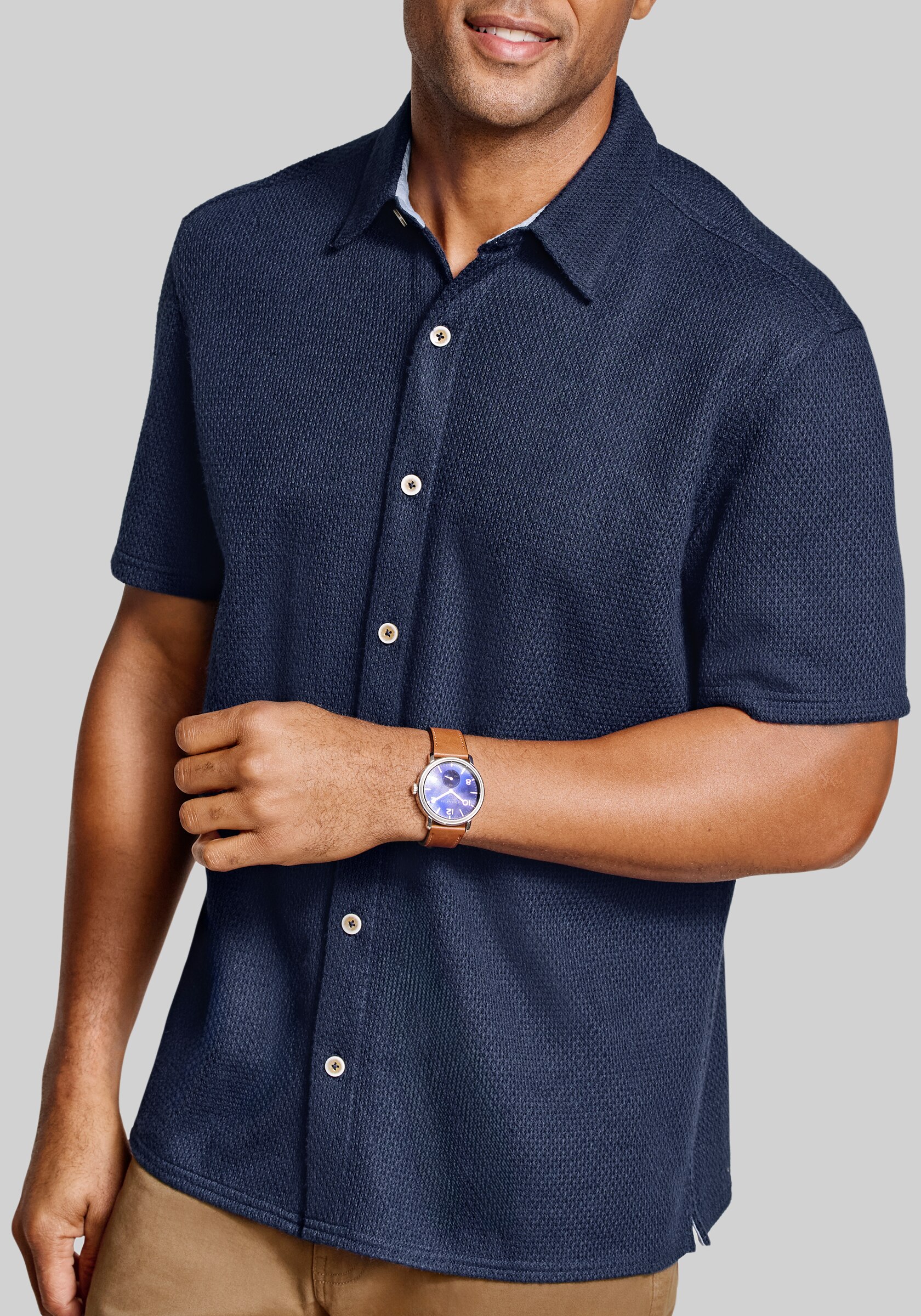 Johnston & Murphy Tailored Fit Linden Textured Short Sleeve Sportshirt