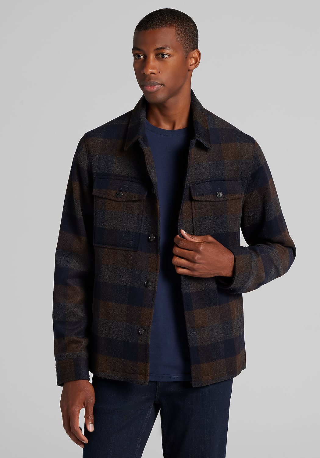 Jos. A. Bank Tailored Fit Plaid Shirt Jacket