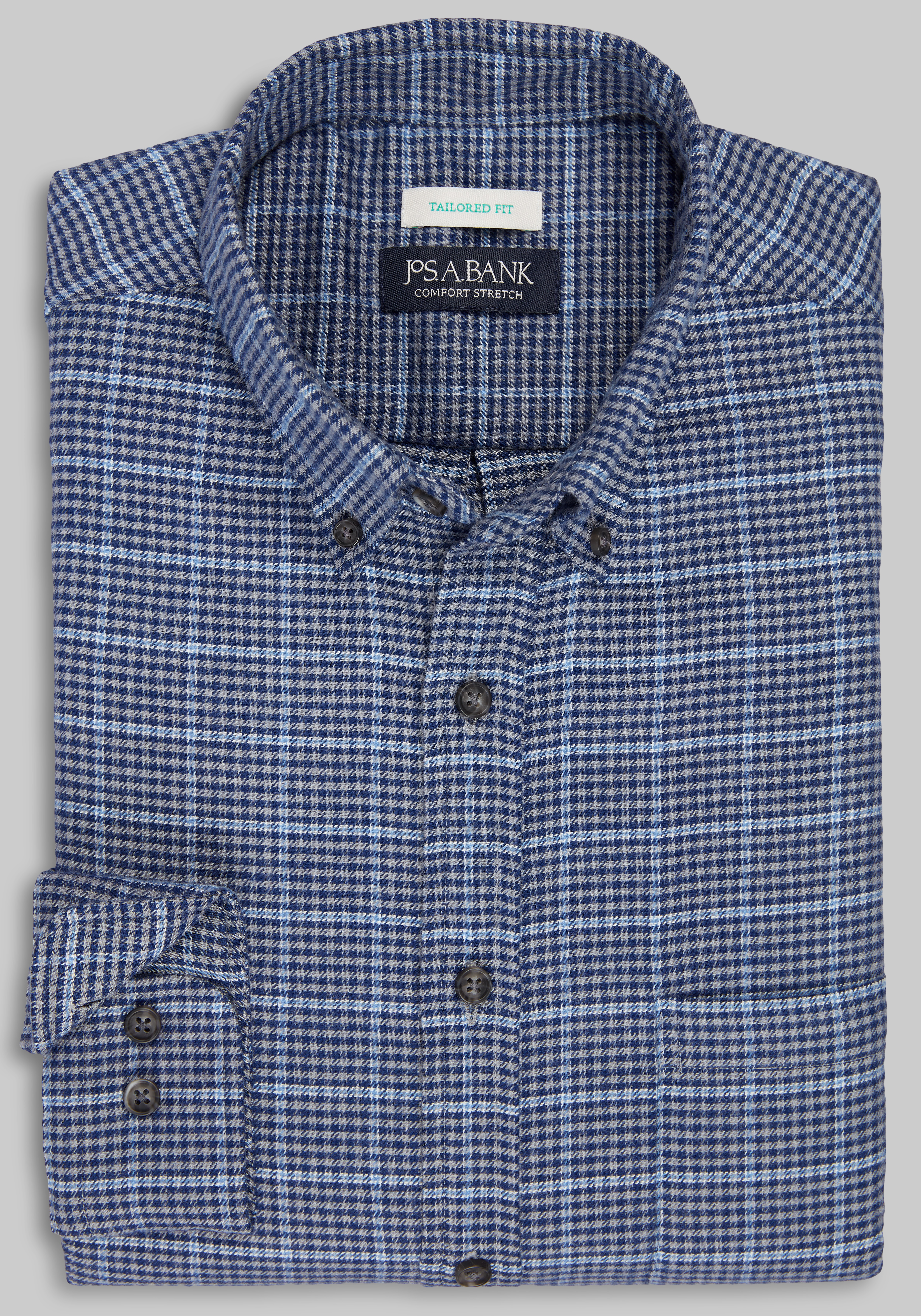 Men's New!, Jos. A. Bank Tailored Fit Overcheck Gingham Flannel Sportshirt - Jos A Bank