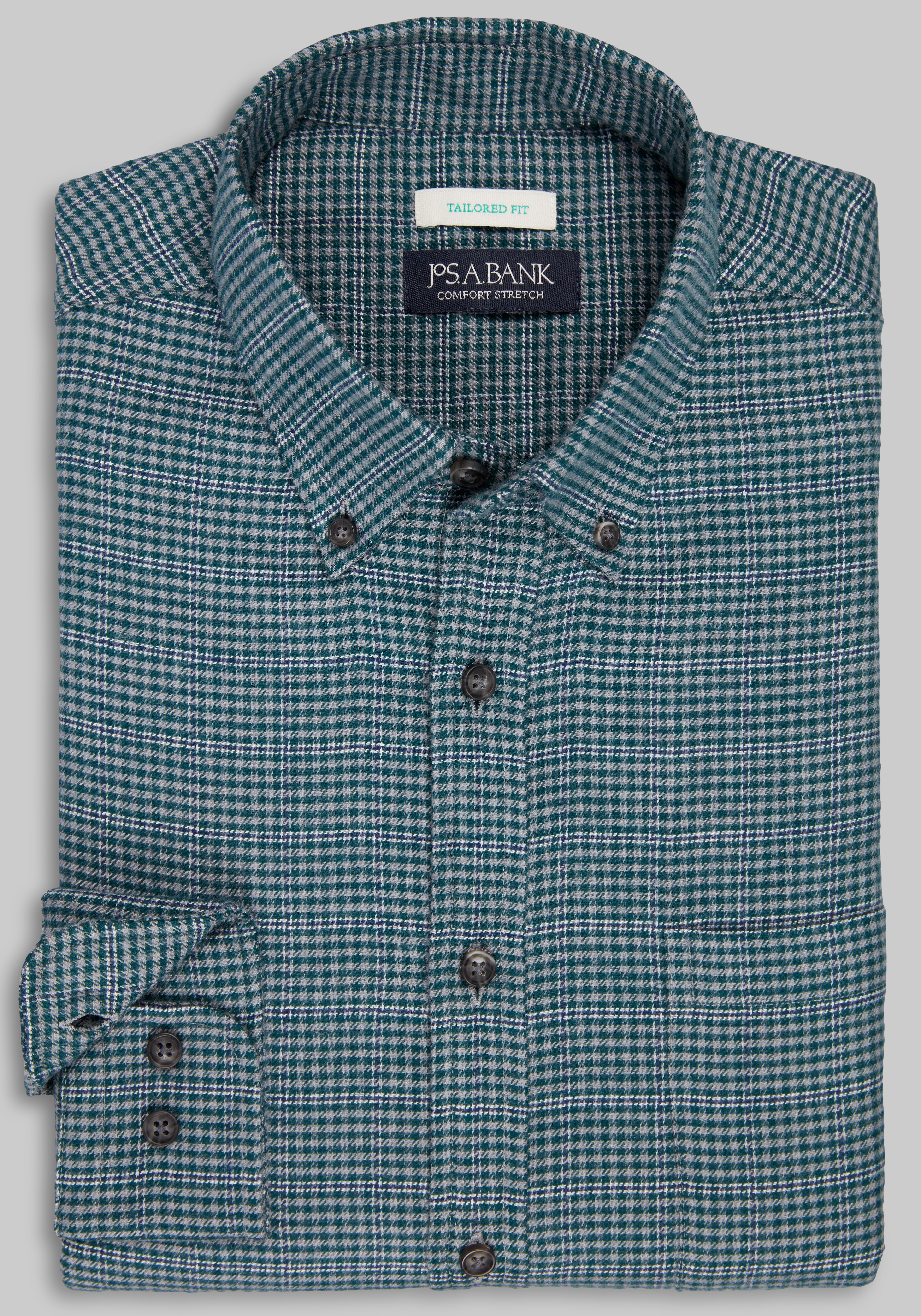 Jos. A. Bank Tailored Fit Overcheck Gingham Flannel Sportshirt CLEARANCE