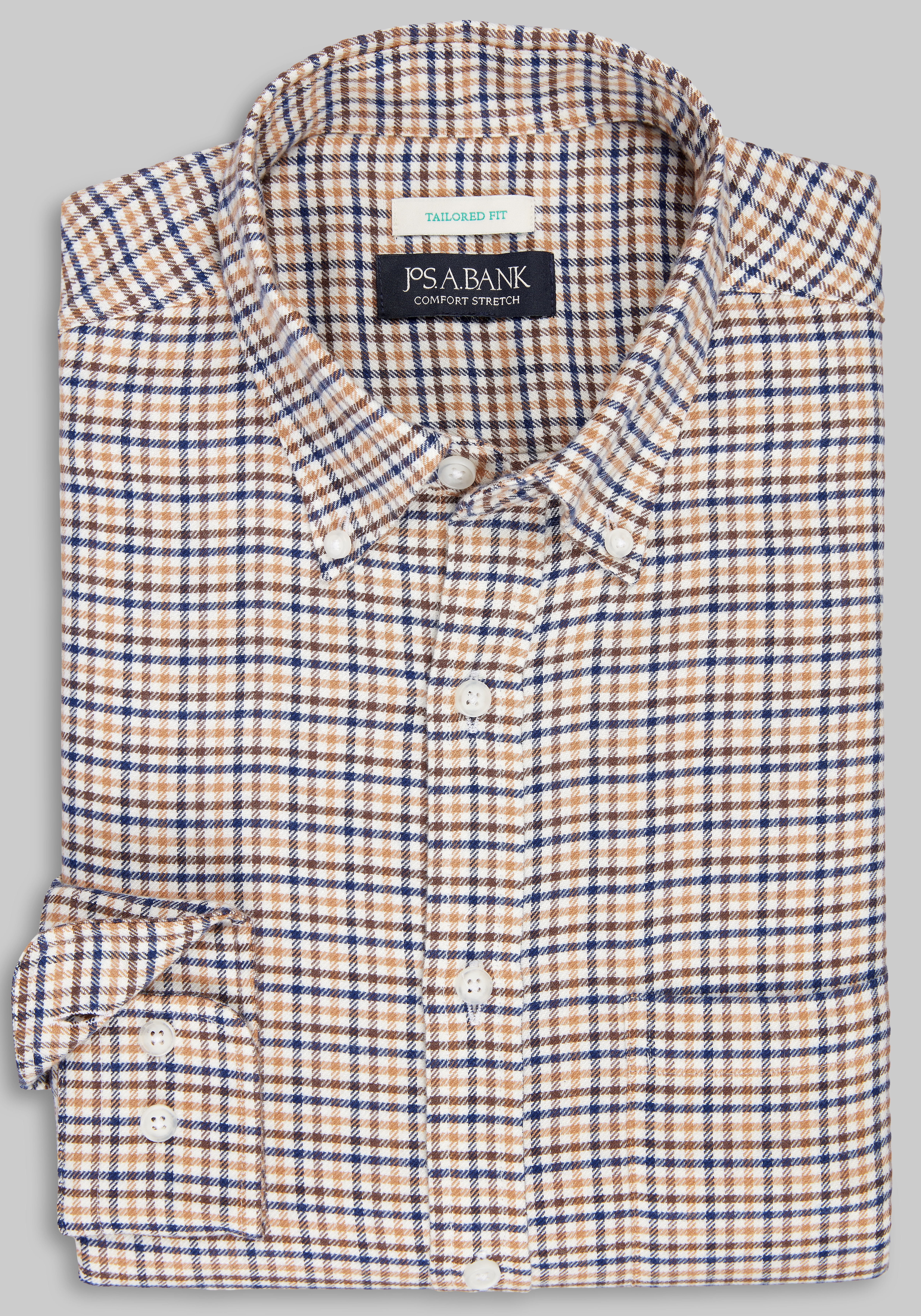 Men's New!, Jos. A. Bank Tailored Fit Tweed Plaid Flannel Sportshirt - Jos A Bank
