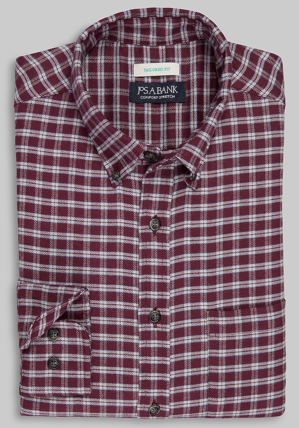 Jos. A Bank Tailored Fit Check Button-Down Collar Flannel Sportshirt