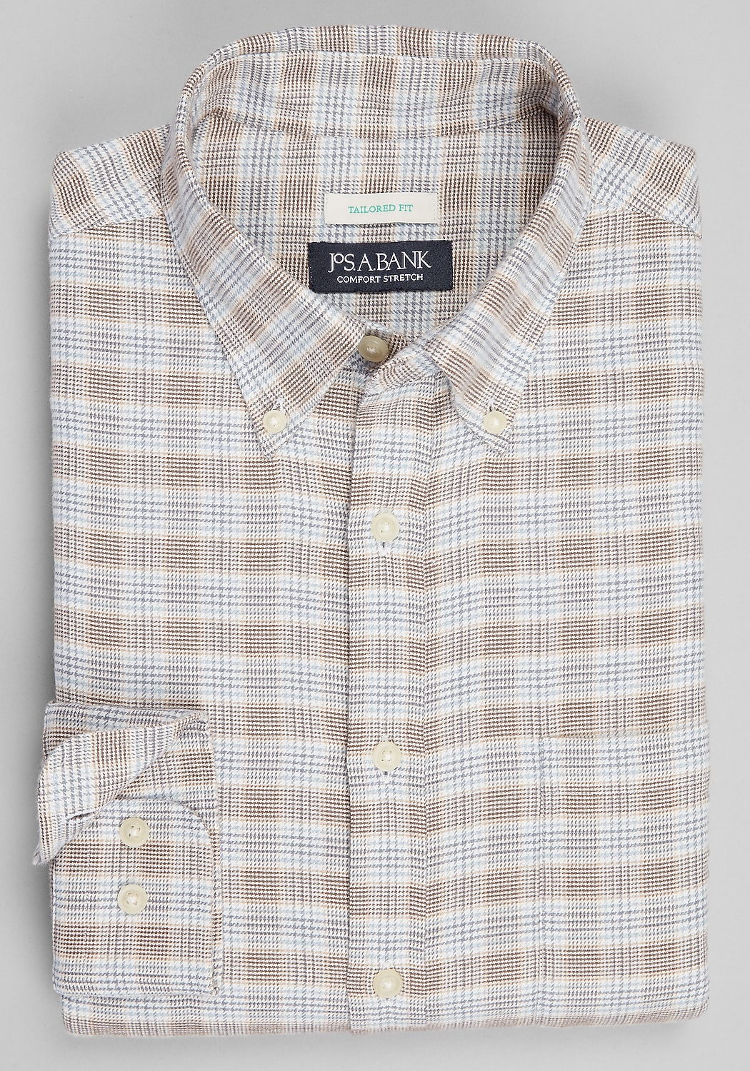 Jos. A Bank Tailored Fit Medium Check Button-Down Collar Flannel Sportshirt - Big & Tall