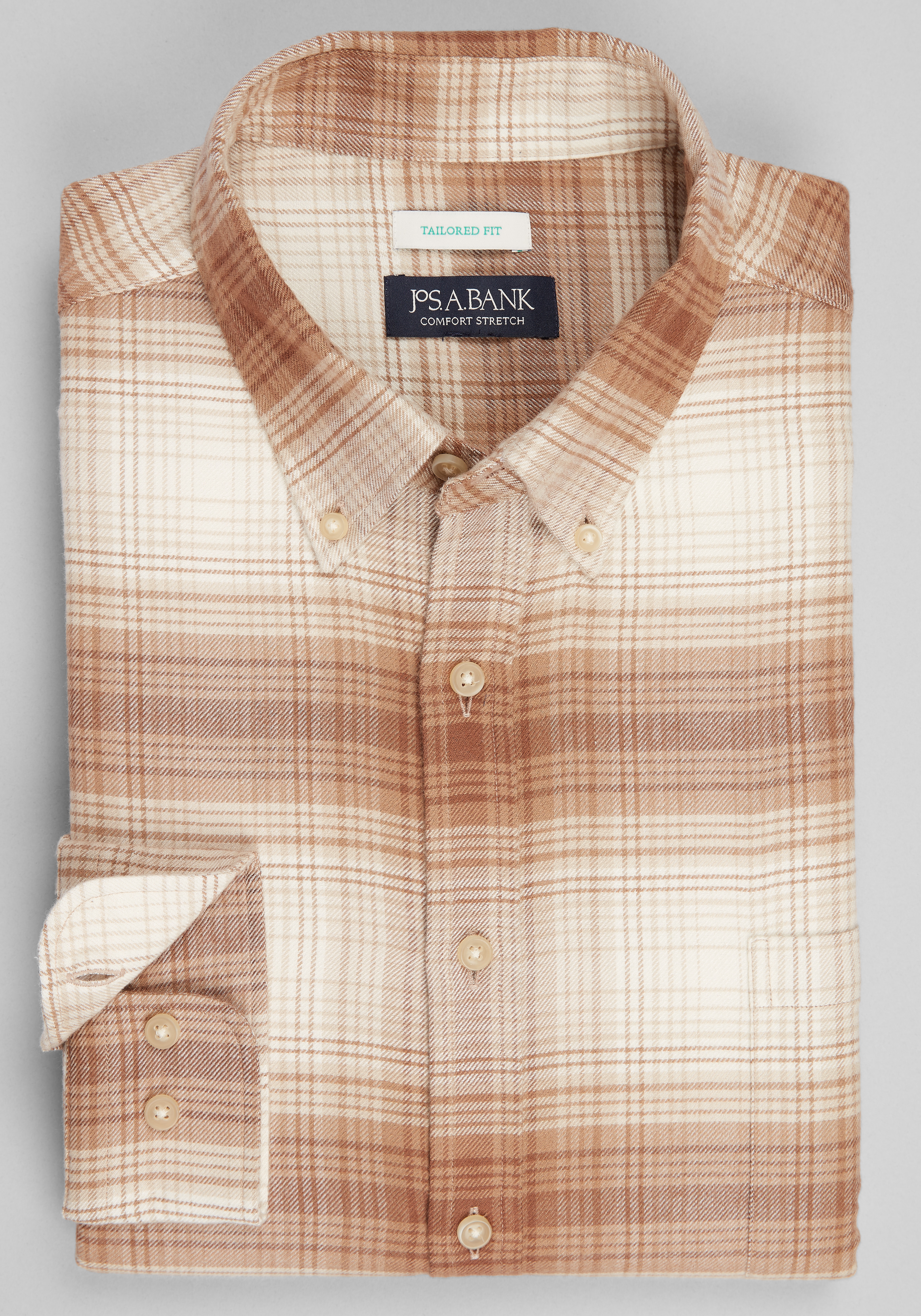 Men's Casual Tops, Jos. A Bank Tailored Fit Large Plaid Button-Down Collar Flannel Sportshirt - Jos A Bank