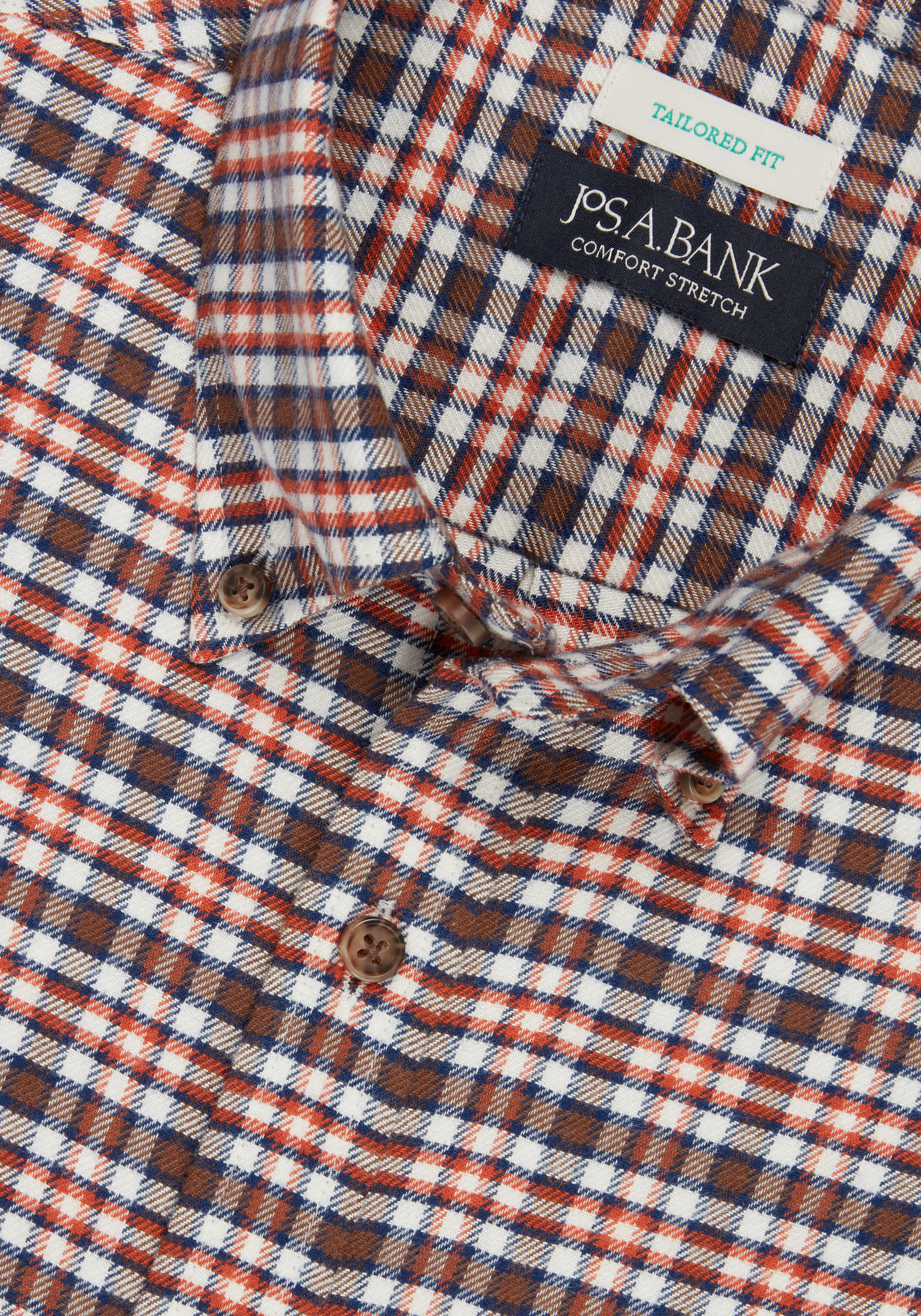 Jos. A. Bank Tailored Fit Medium Plaid Button-Down Collar Flannel Sportshirt - Big & Tall CLEARANCE