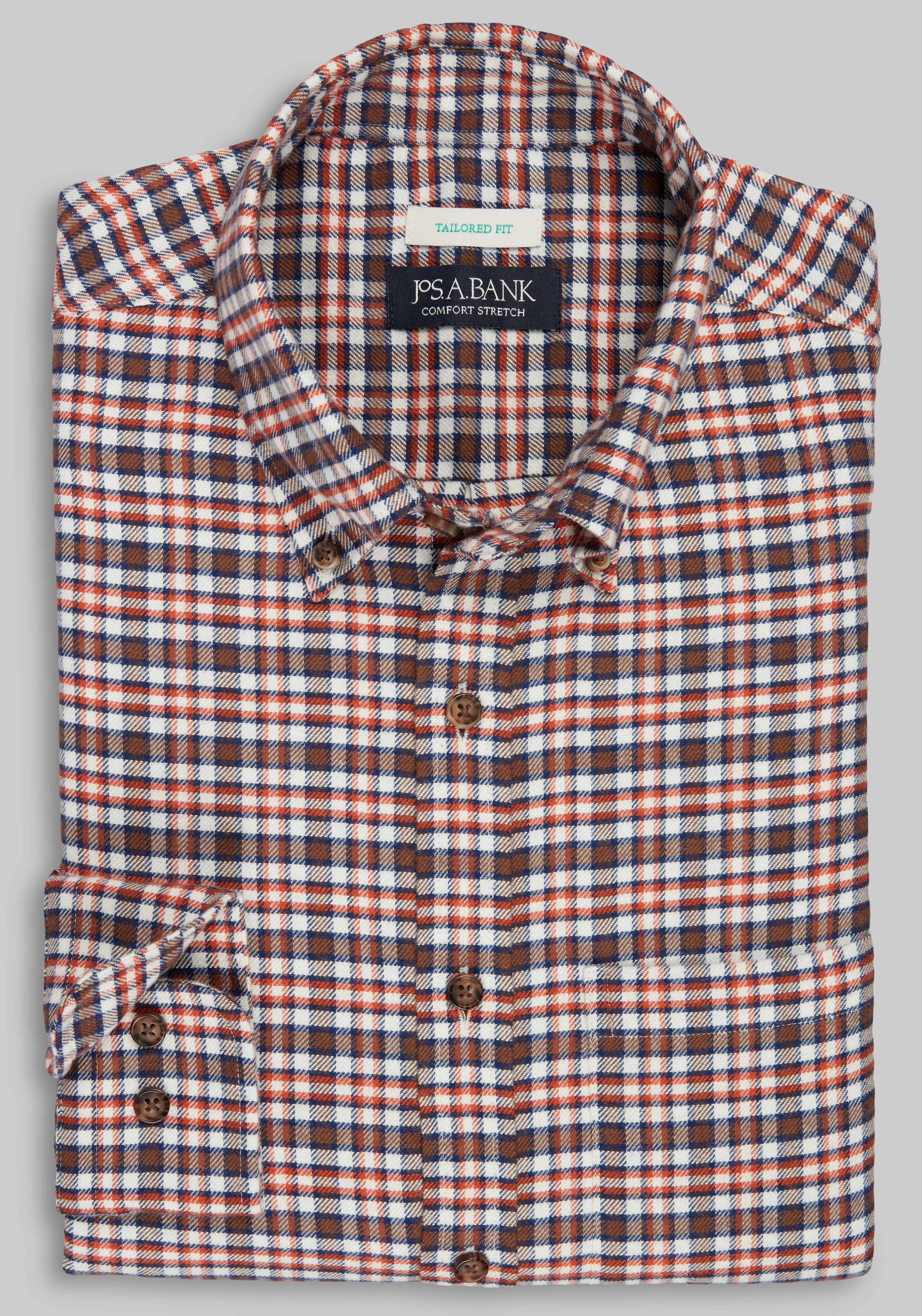 Men's New!, Jos. A. Bank Tailored Fit Medium Plaid Button-Down Collar Flannel Sportshirt - Jos A Bank