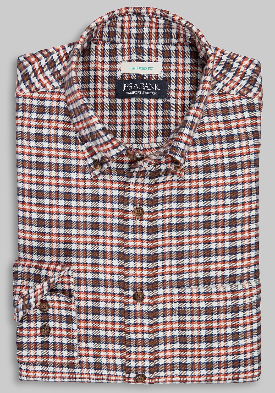 Jos. A. Bank Tailored Fit Medium Plaid Button-Down Collar Flannel Sportshirt
