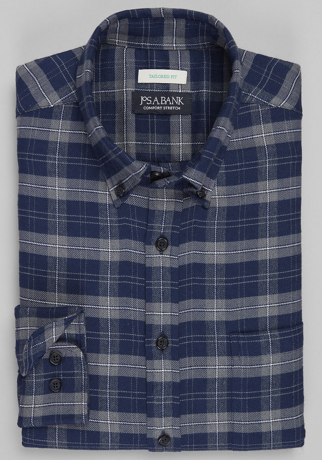 Jos. A Bank Tailored Fit Plaid Button-Down Collar Flannel Sportshirt