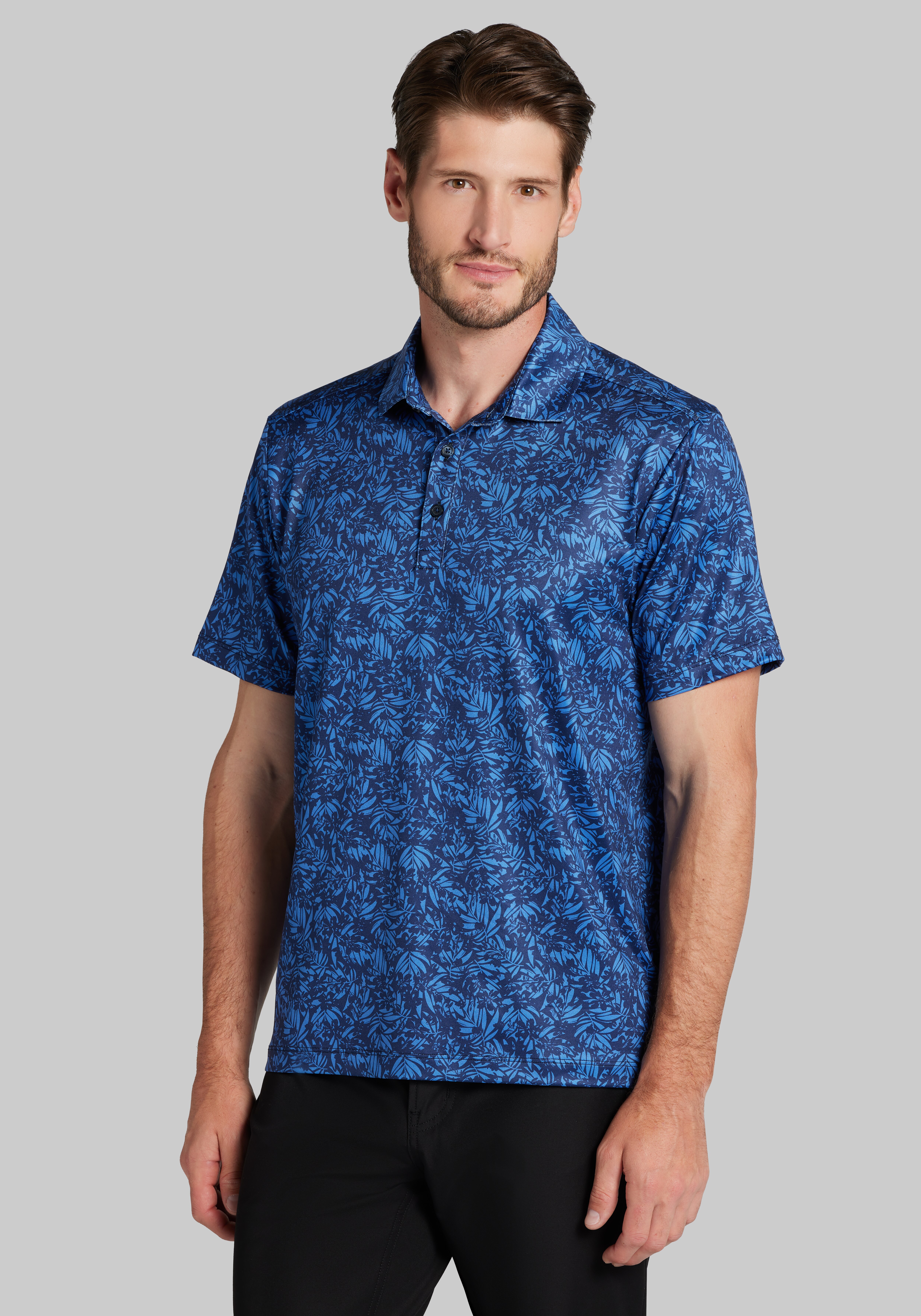 Traveler® Collection Tailored Fit Tonal Palm Pattern Polo