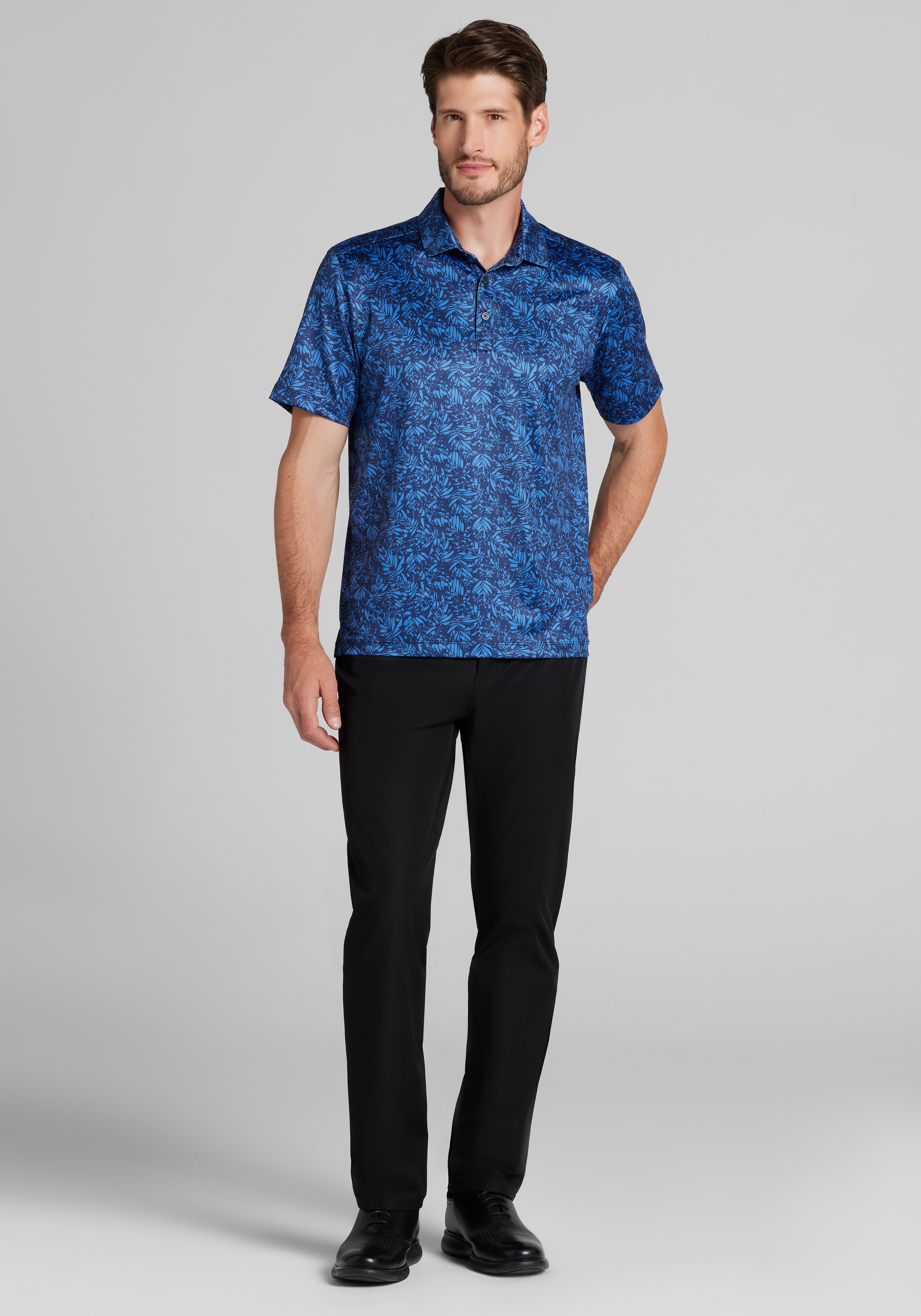 Traveler® Collection Tailored Fit Tonal Palm Pattern Polo