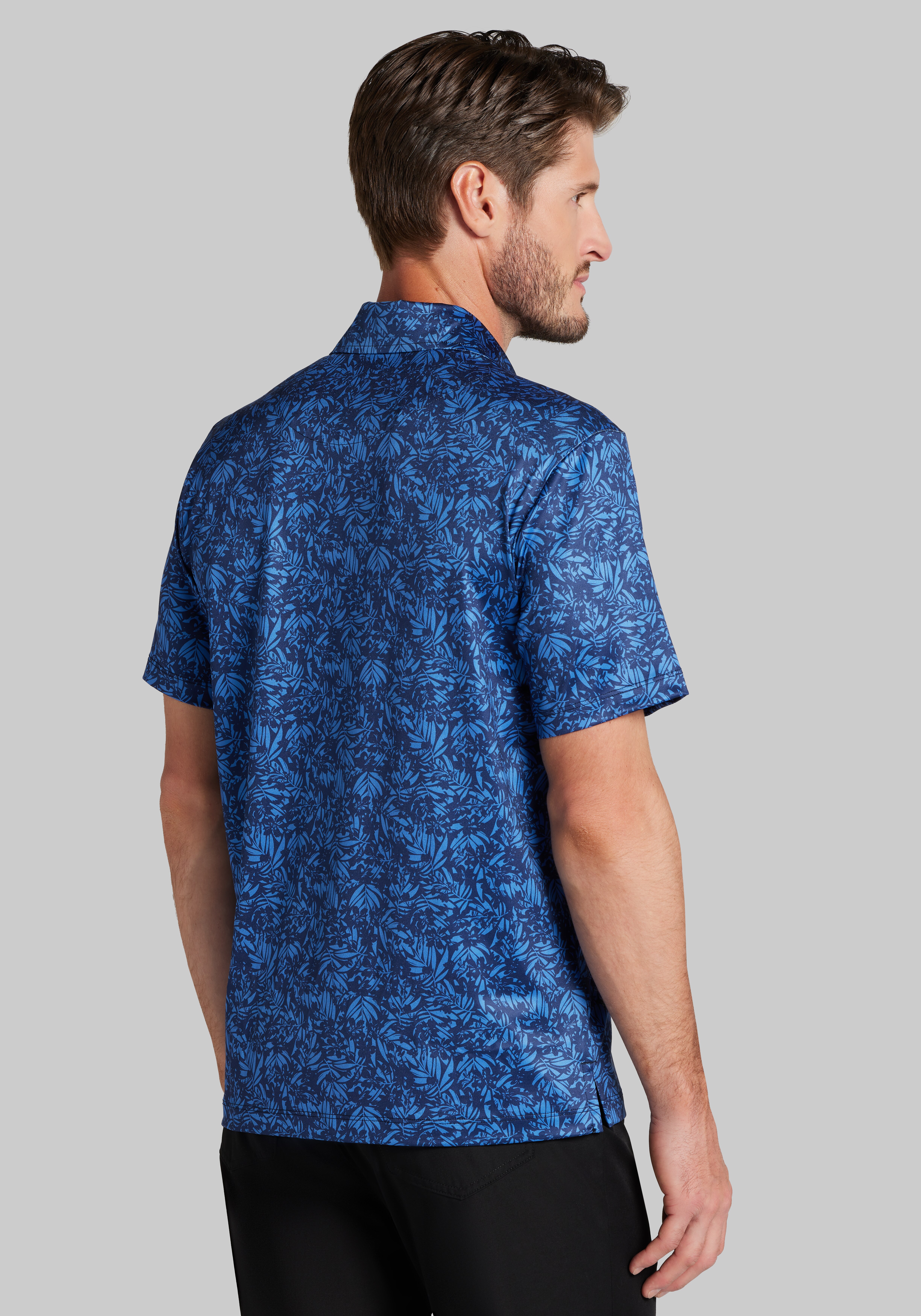 Traveler® Collection Tailored Fit Tonal Palm Pattern Polo