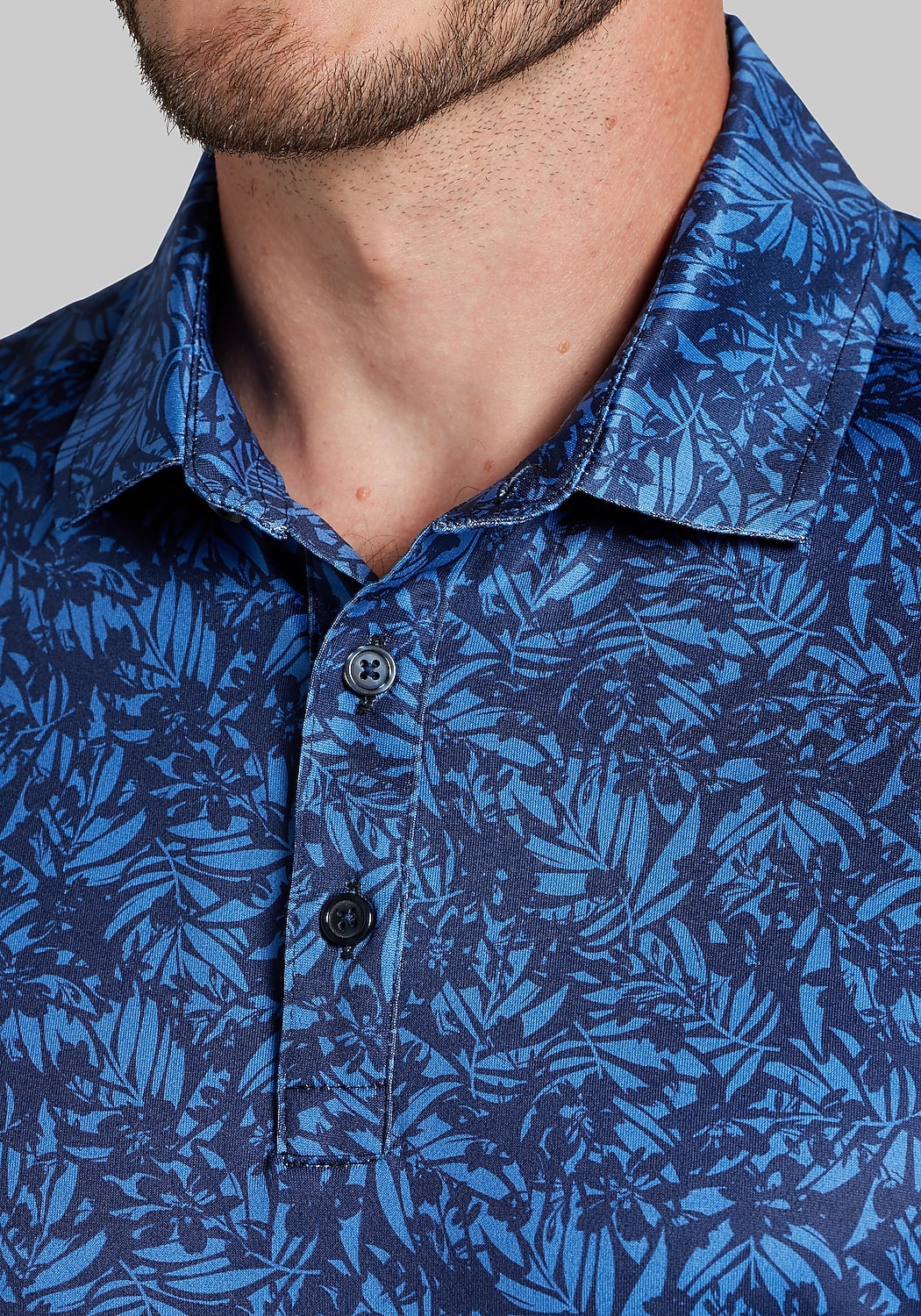 Traveler® Collection Tailored Fit Tonal Palm Pattern Polo