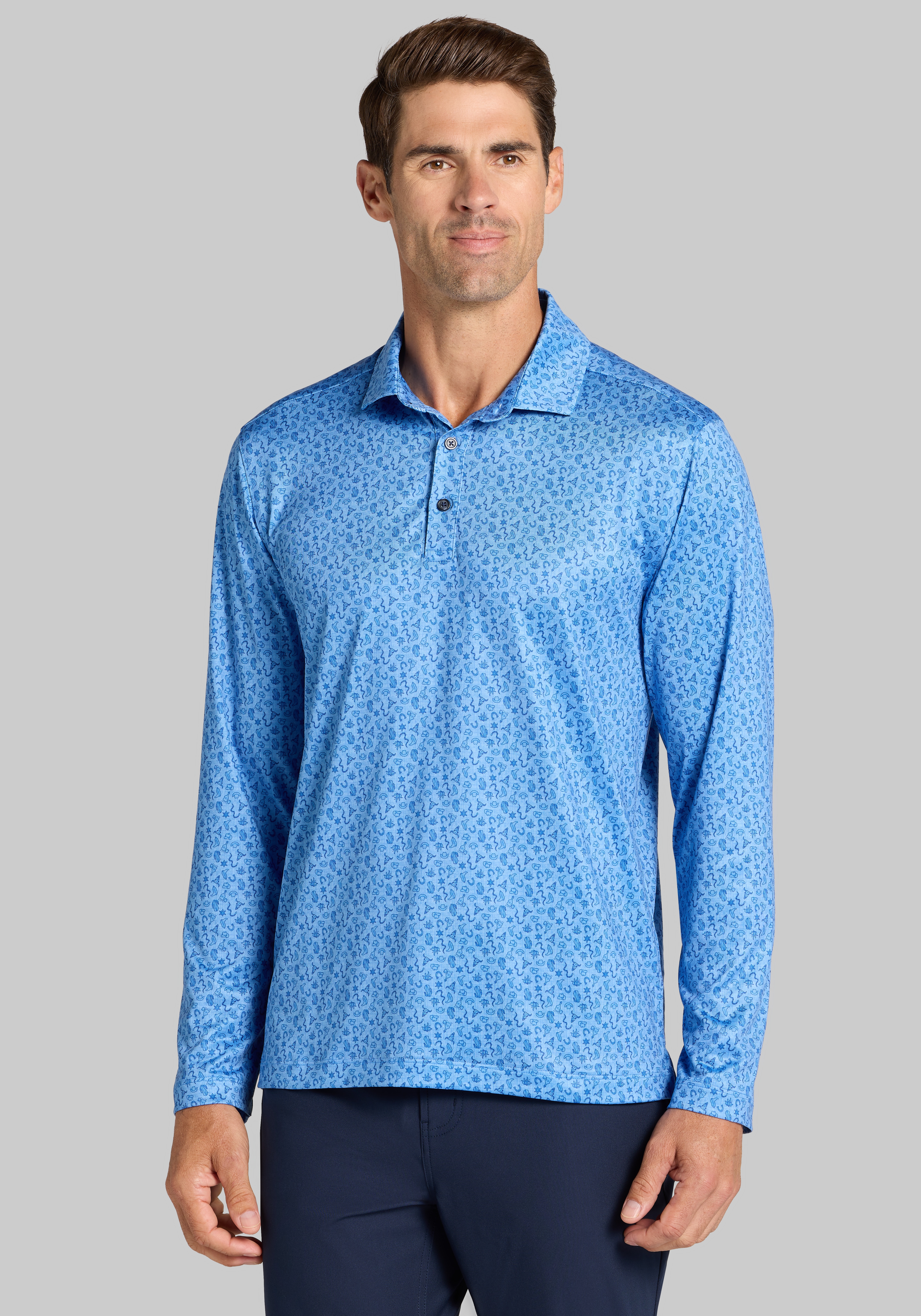 Men's Sale & Clearance, Traveler® Collection Tailored Fit Cowboy Long-Sleeve Performance Polo - Jos A Bank