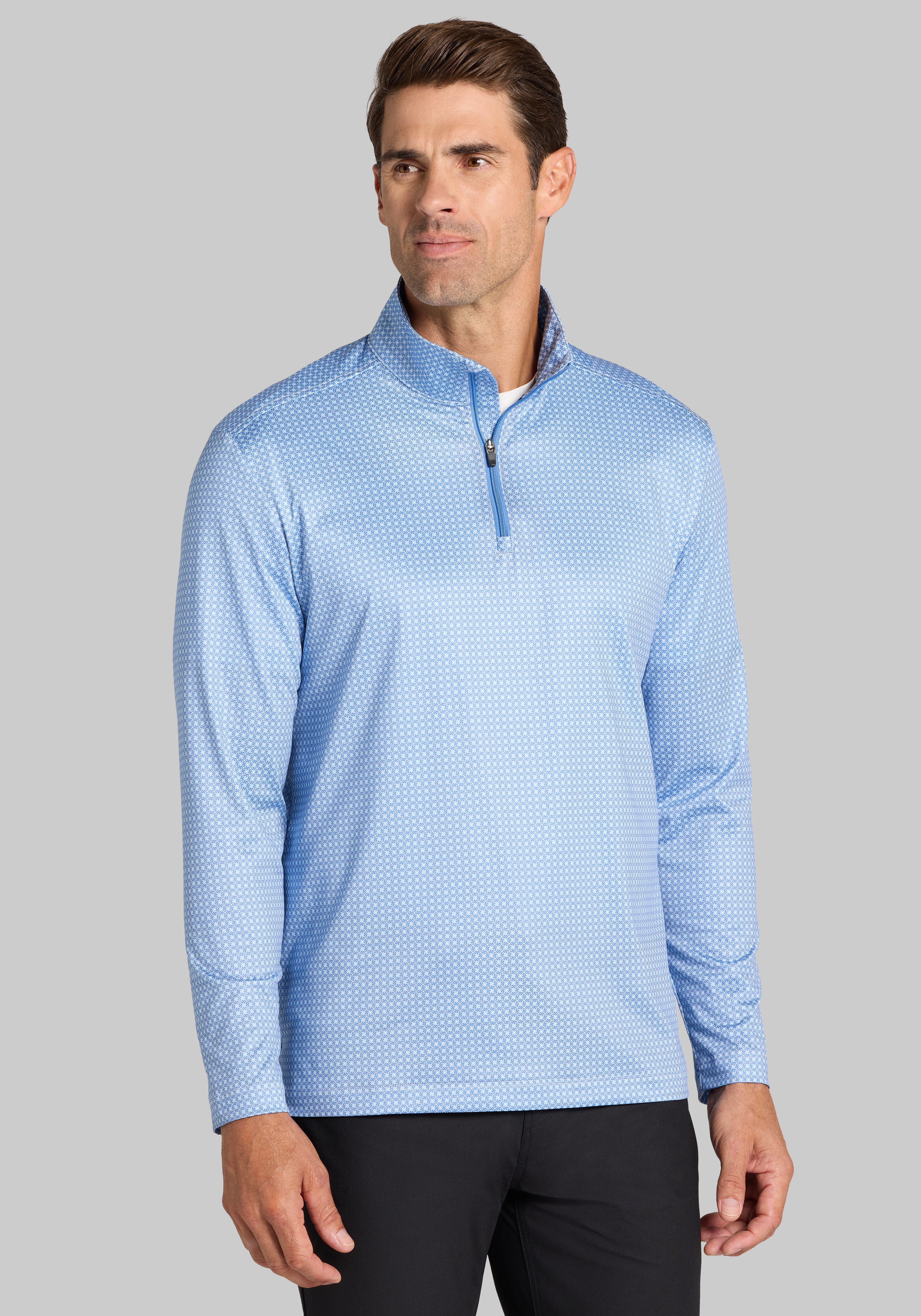 Men's Sweaters, Traveler® Collection Tailored Fit Mini Geo 4-Way Stretch Quarter-Zip Pullover - Jos A Bank